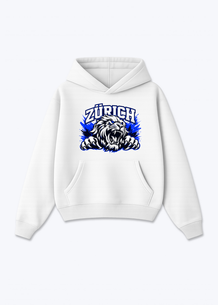 Zürich White Lion Oversized Hoodie - White Front (Designed)
