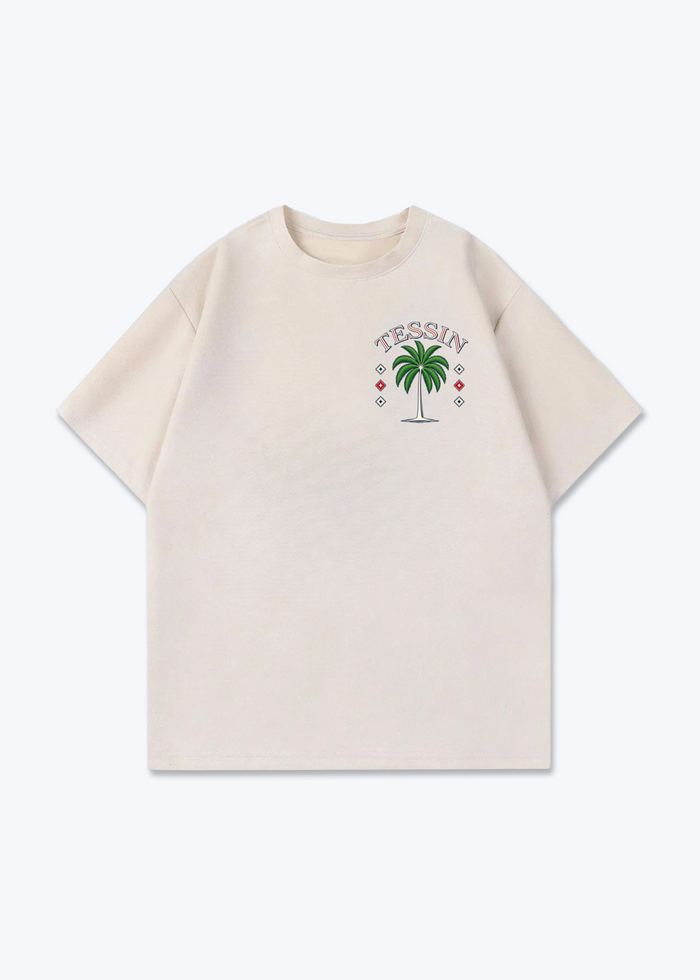 Tessin Palm Oversized T-Shirt - Beige Front (Designed)