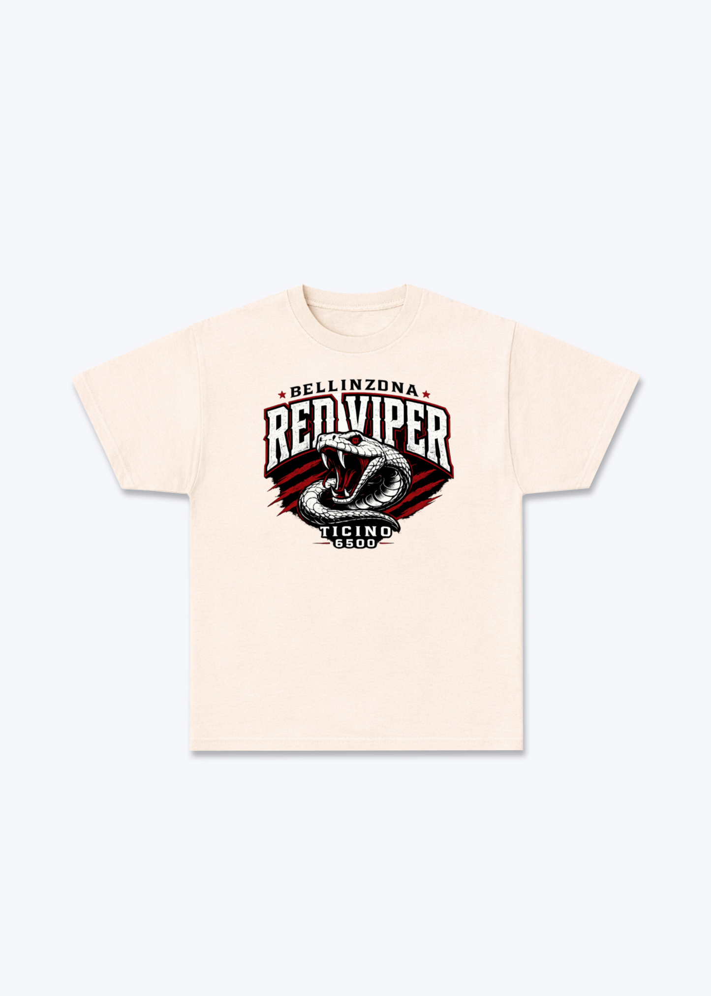 Tessin Red Viper Tee - Beige Front (Designed)