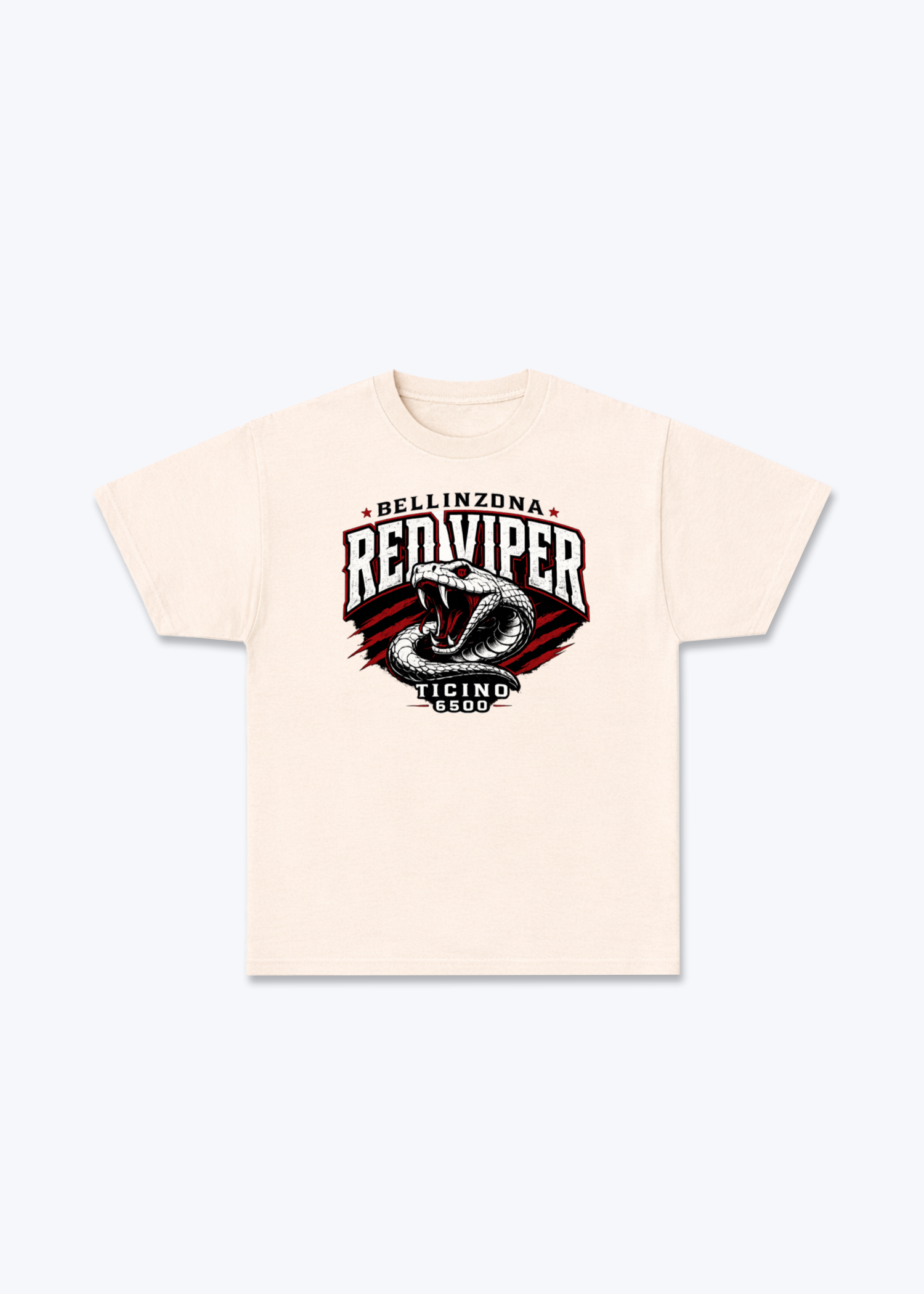 Tessin Red Viper Tee - Beige Front (Designed)