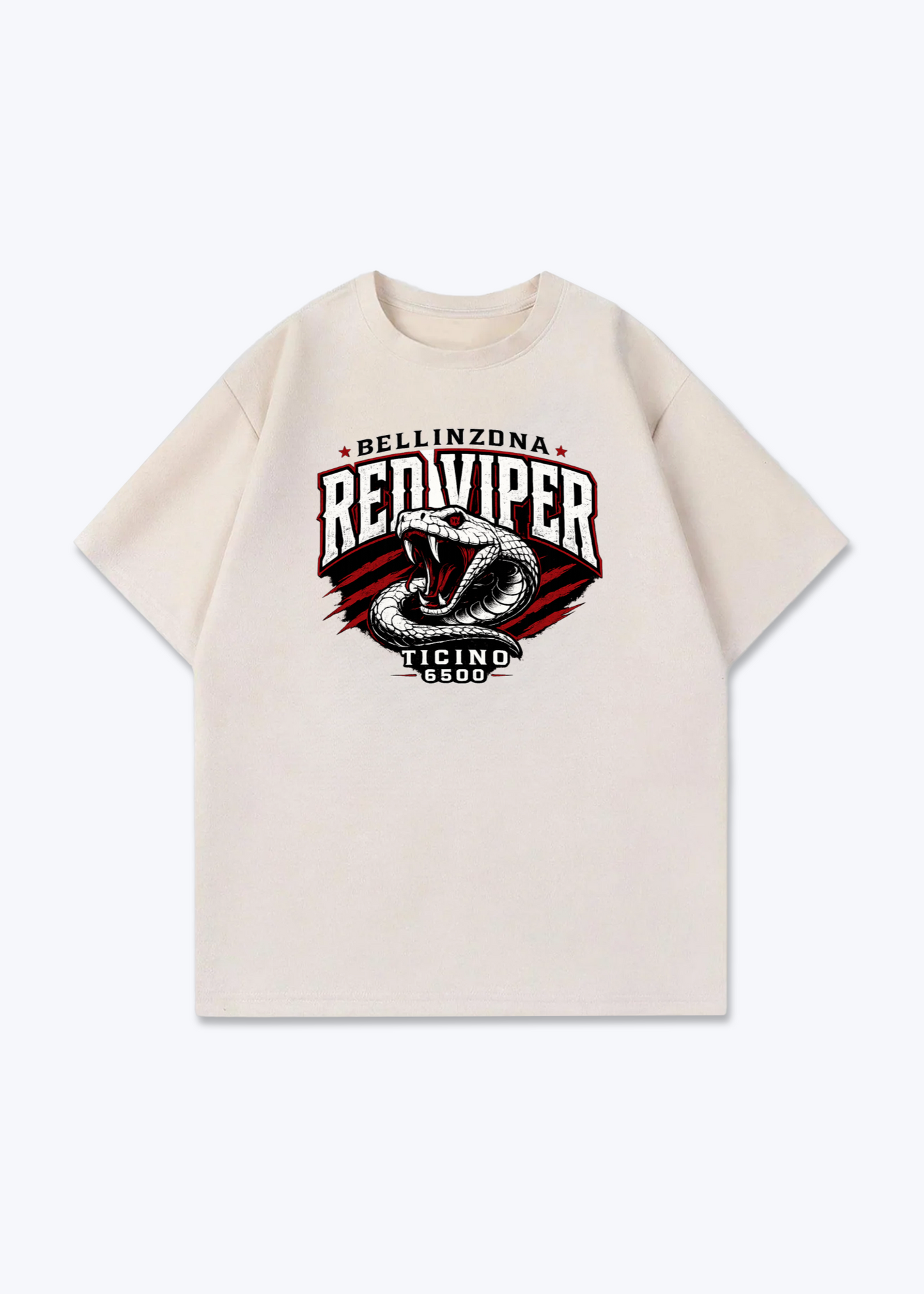 Tessin Red Viper Tee - Beige Front (Designed)