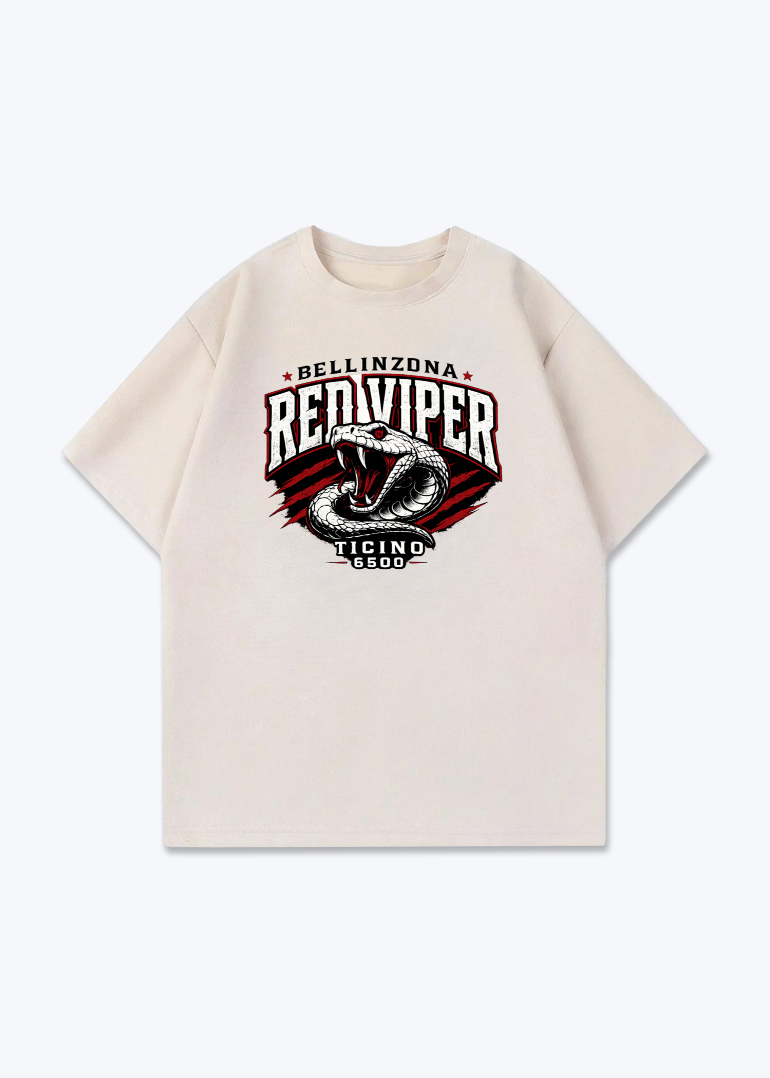 Tessin Red Viper Tee - Beige Front (Designed)