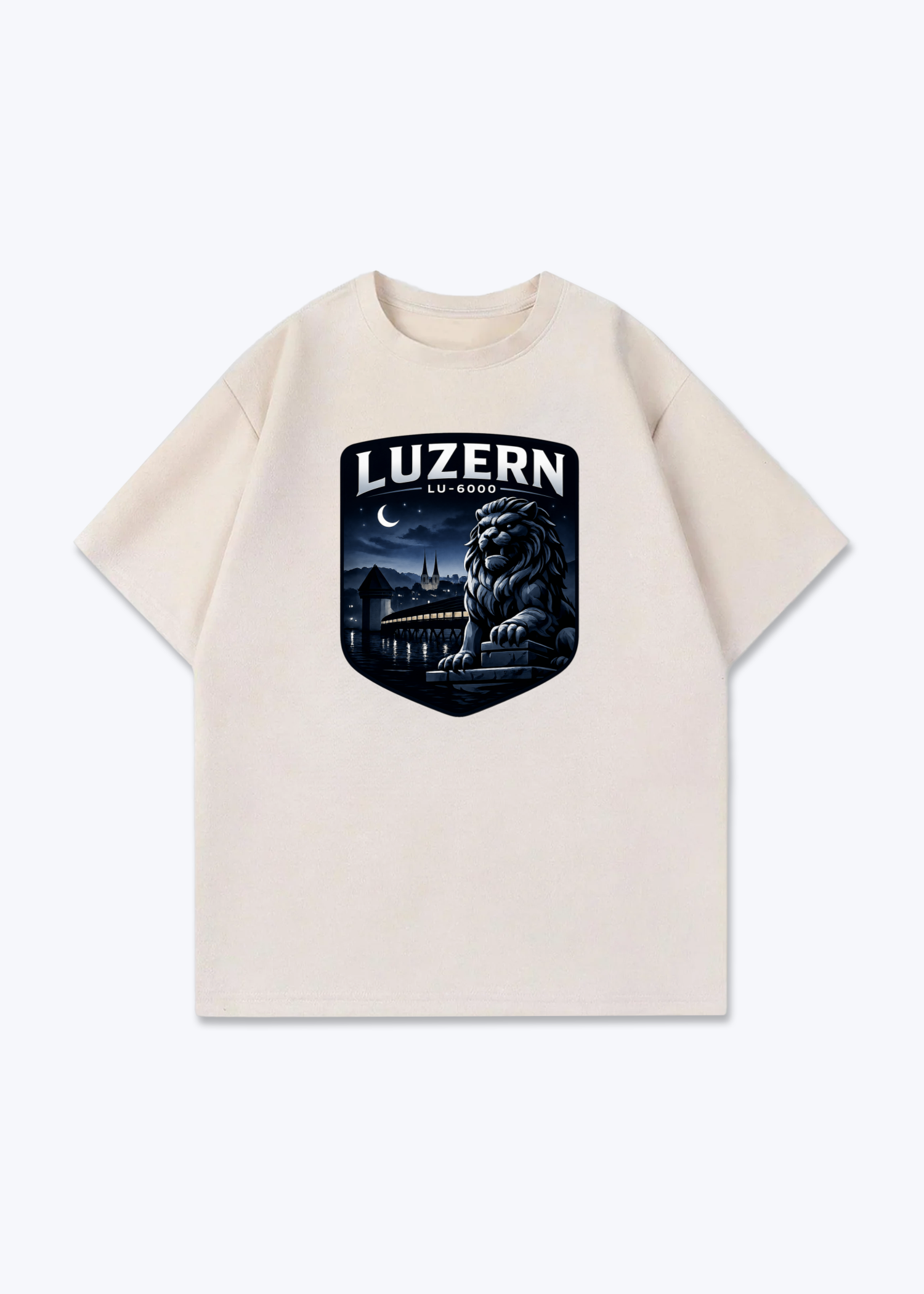 Luzern Night Lion Tee - Beige Front (Designed)