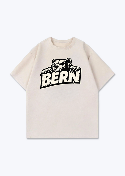 Bern Bear Statement Tee - Beige Front (Designed)