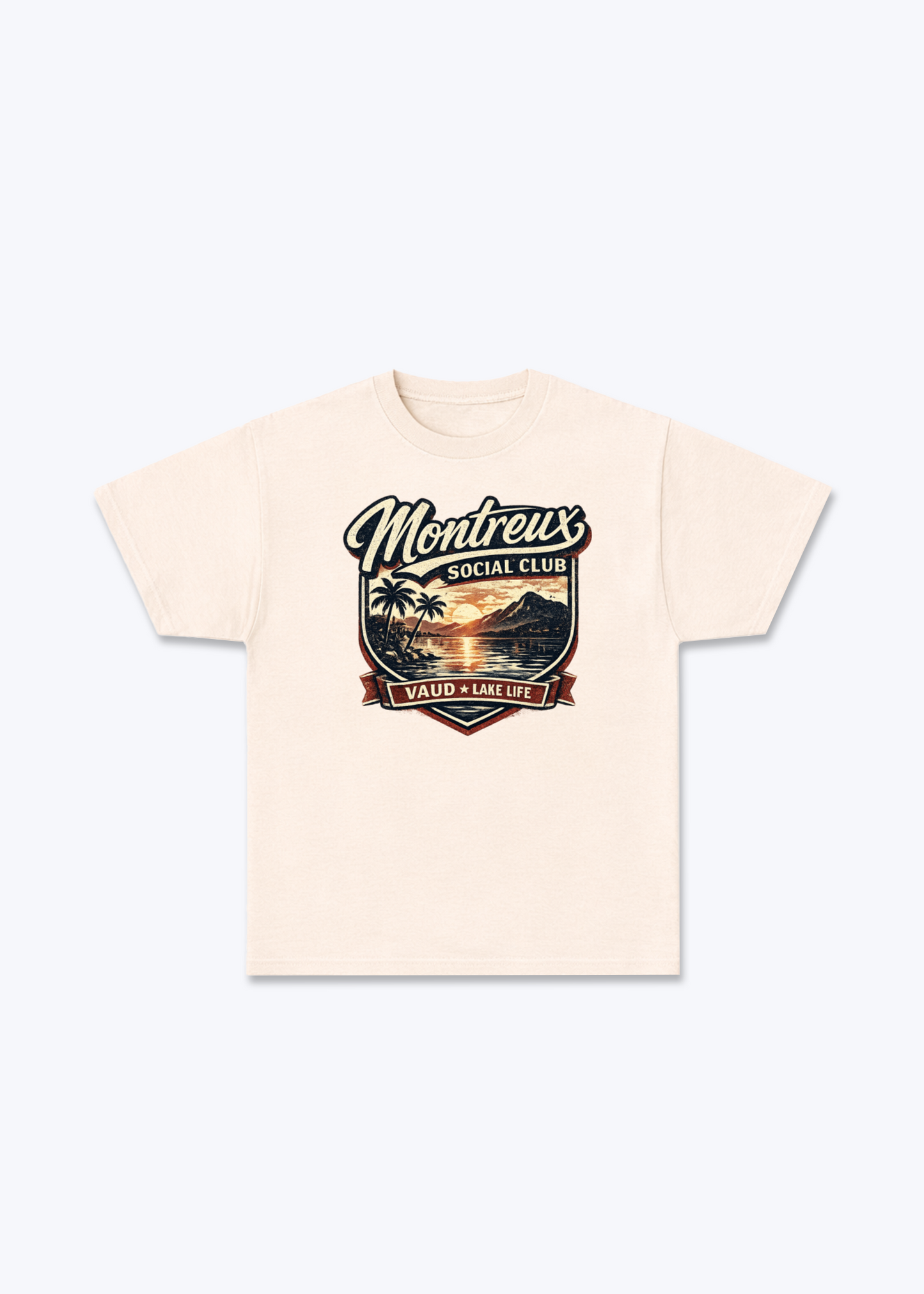 Vaud Montreux Social Club Tee - Beige Front (Designed)