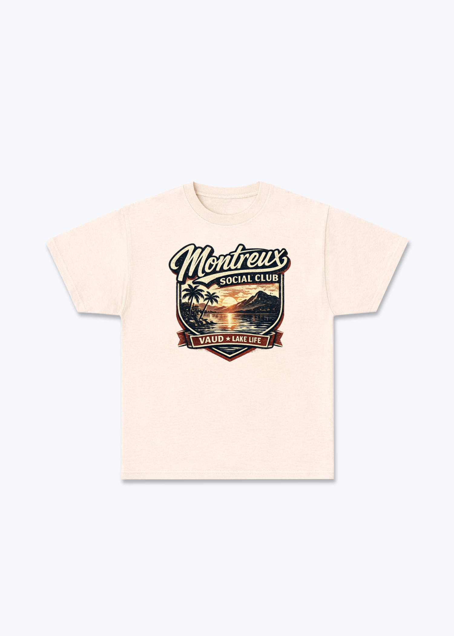 Vaud Montreux Social Club Tee - Beige Front (Designed)