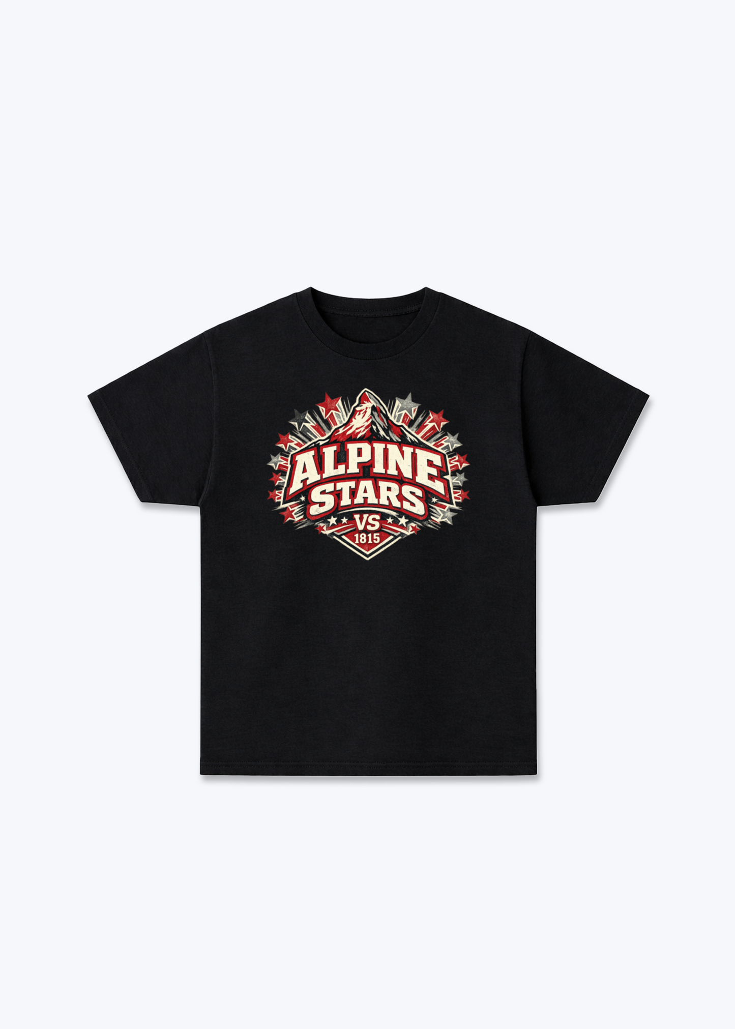 Wallis Alpine Stars Tee - Black Front (Designed)
