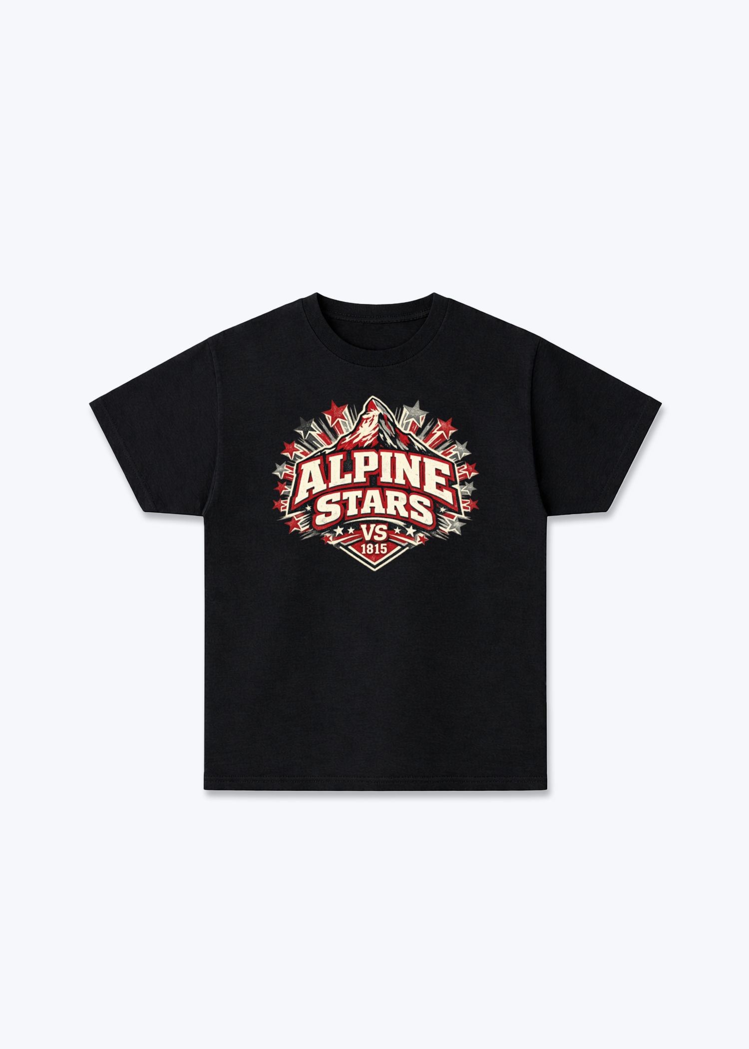 Wallis Alpine Stars Tee - Black Front (Designed)