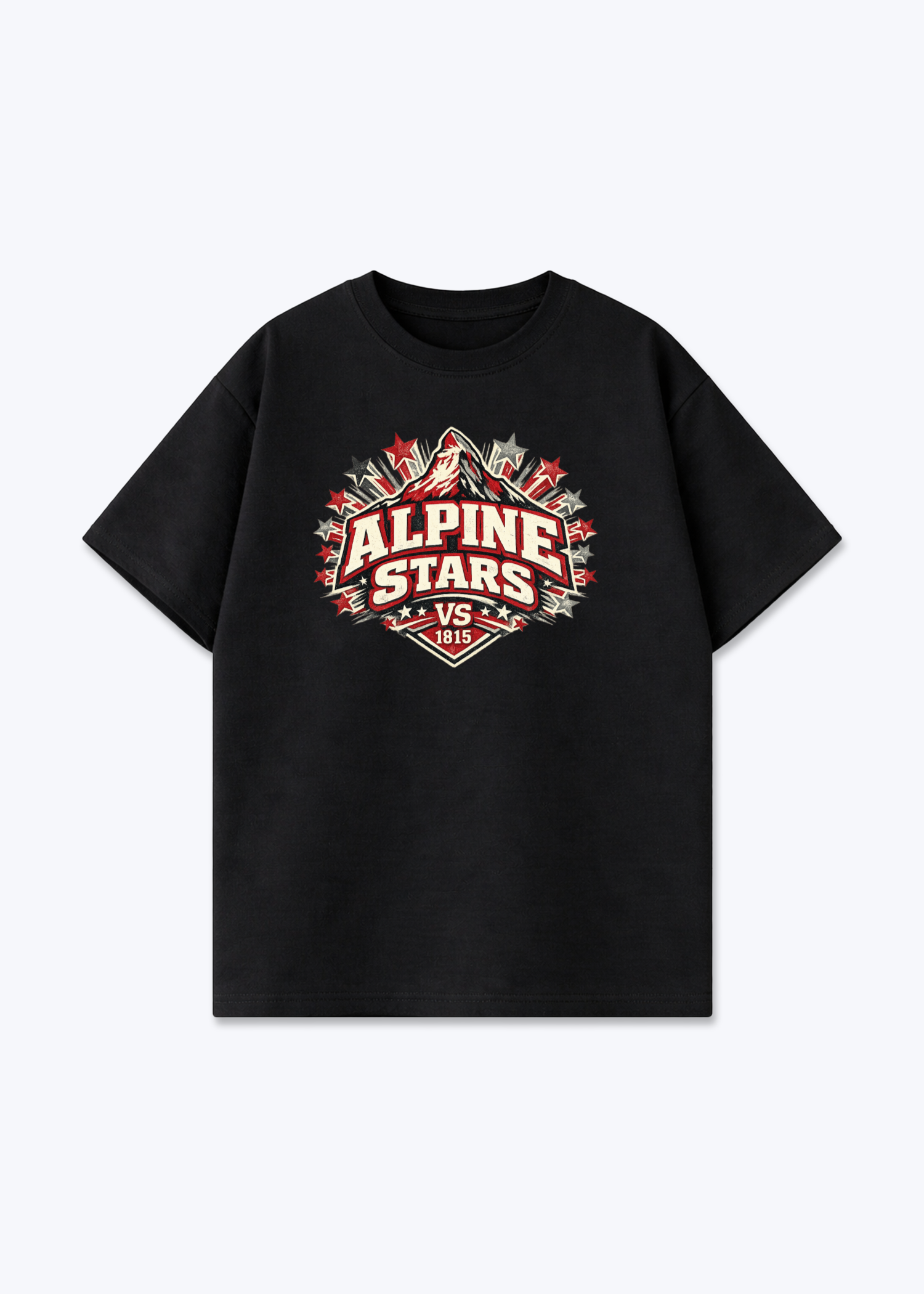 Wallis Alpine Stars Tee - Black Front (Designed)