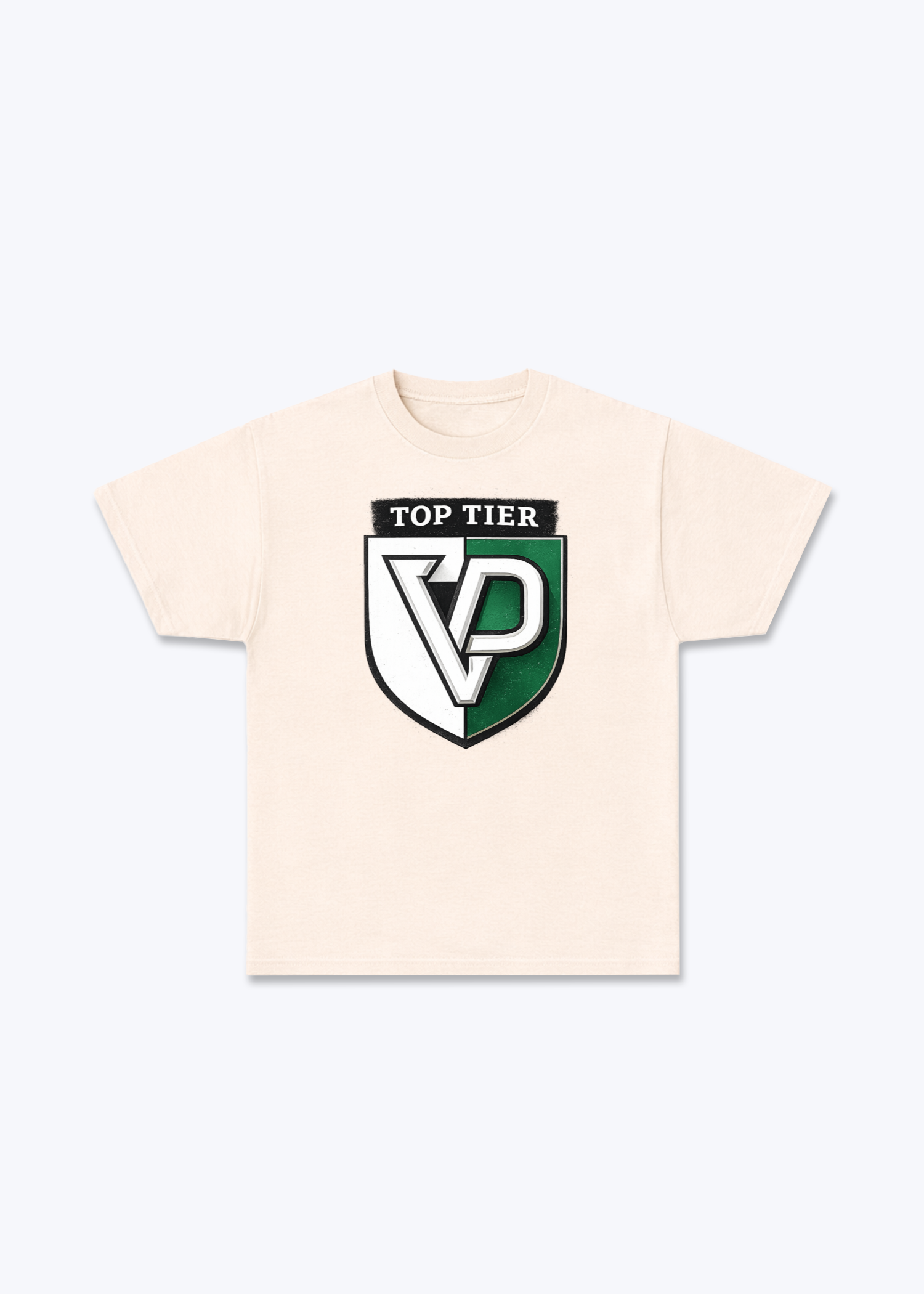Vaud Top Tier Emblem Tee - Beige Front (Designed)