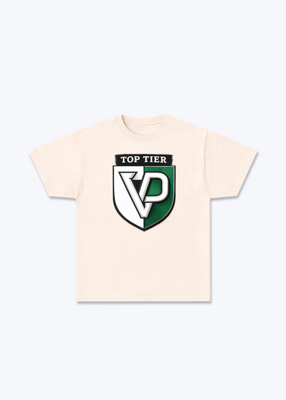 Vaud Top Tier Emblem Tee - Beige Front (Designed)