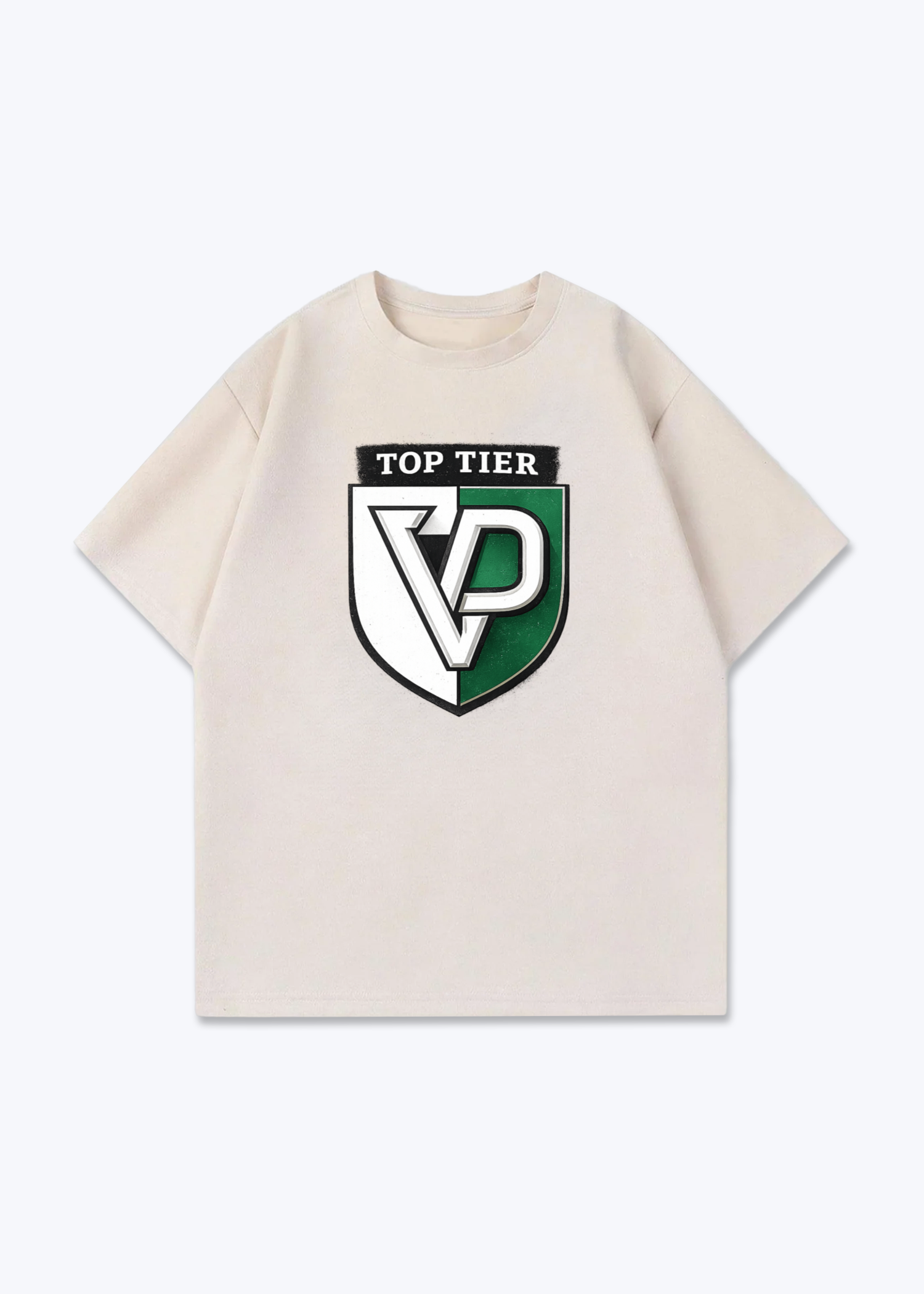 Vaud Top Tier Emblem Tee - Beige Front (Designed)