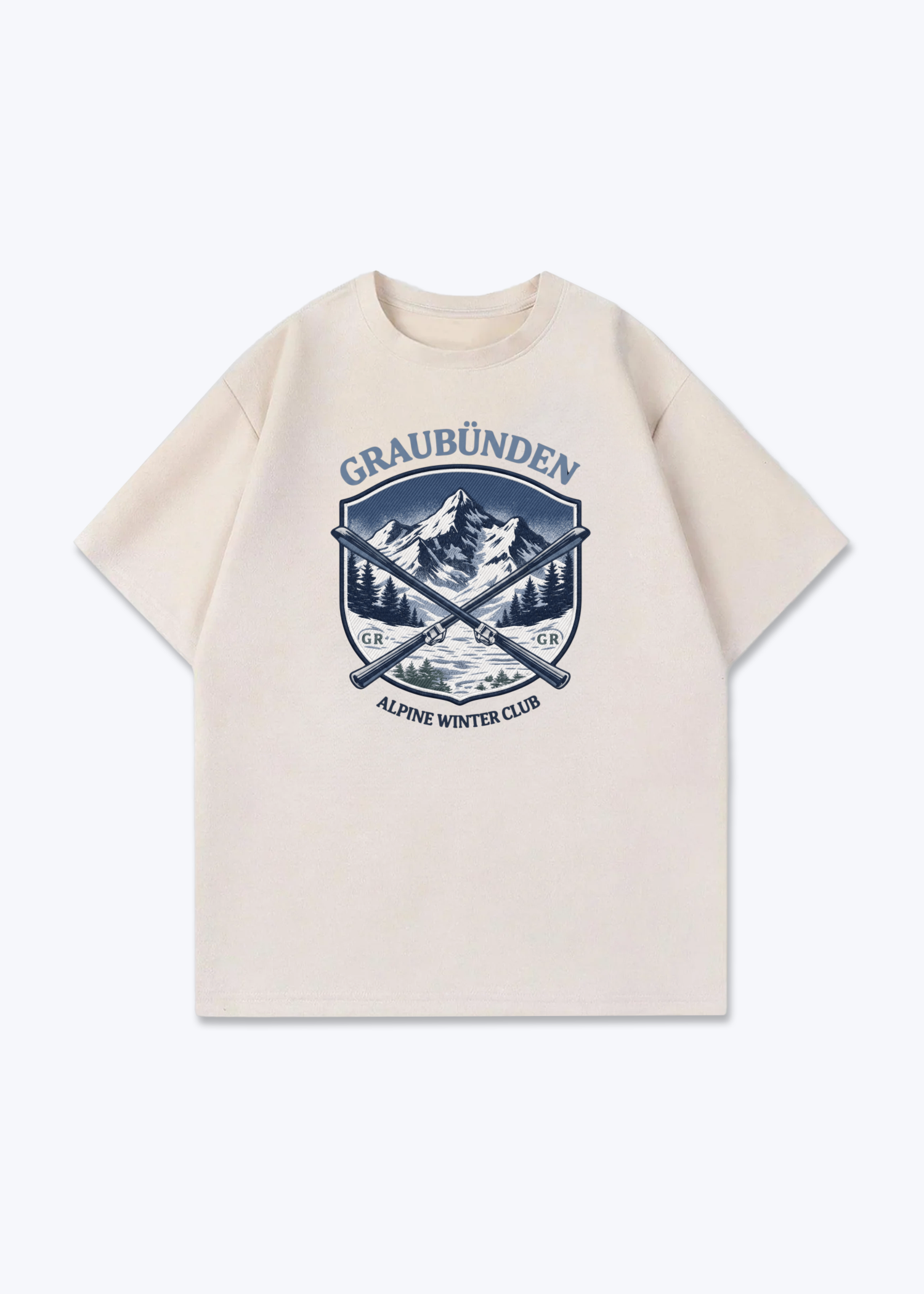 Graubünden Alpine Club Tee - Beige Front (Designed)