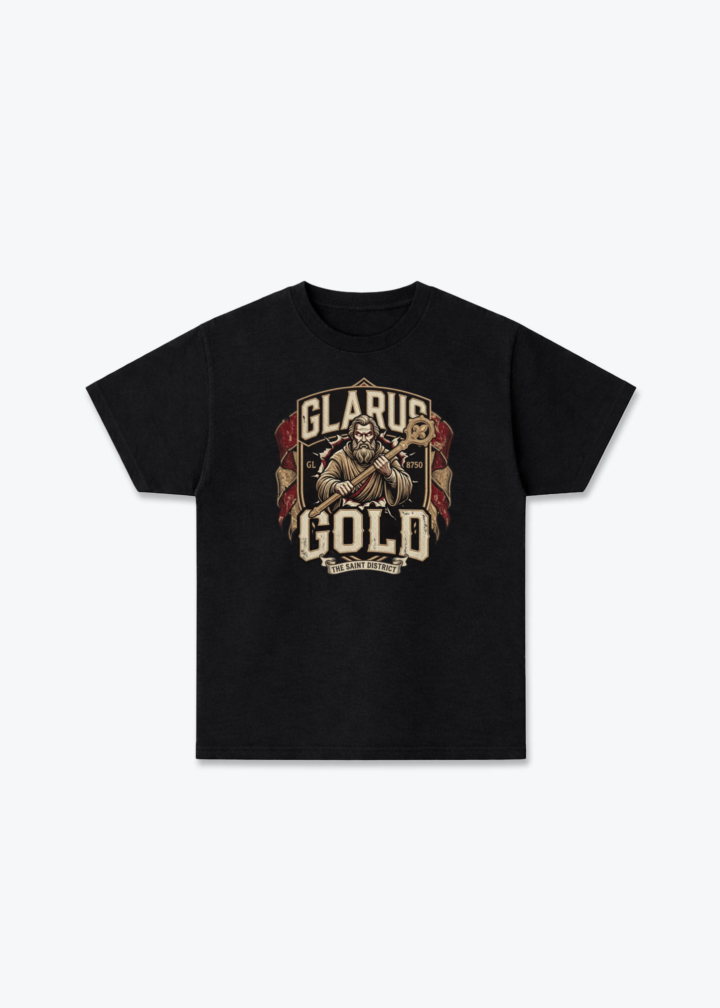 Glarus Gold 8750 Tee - Black Front (Designed)