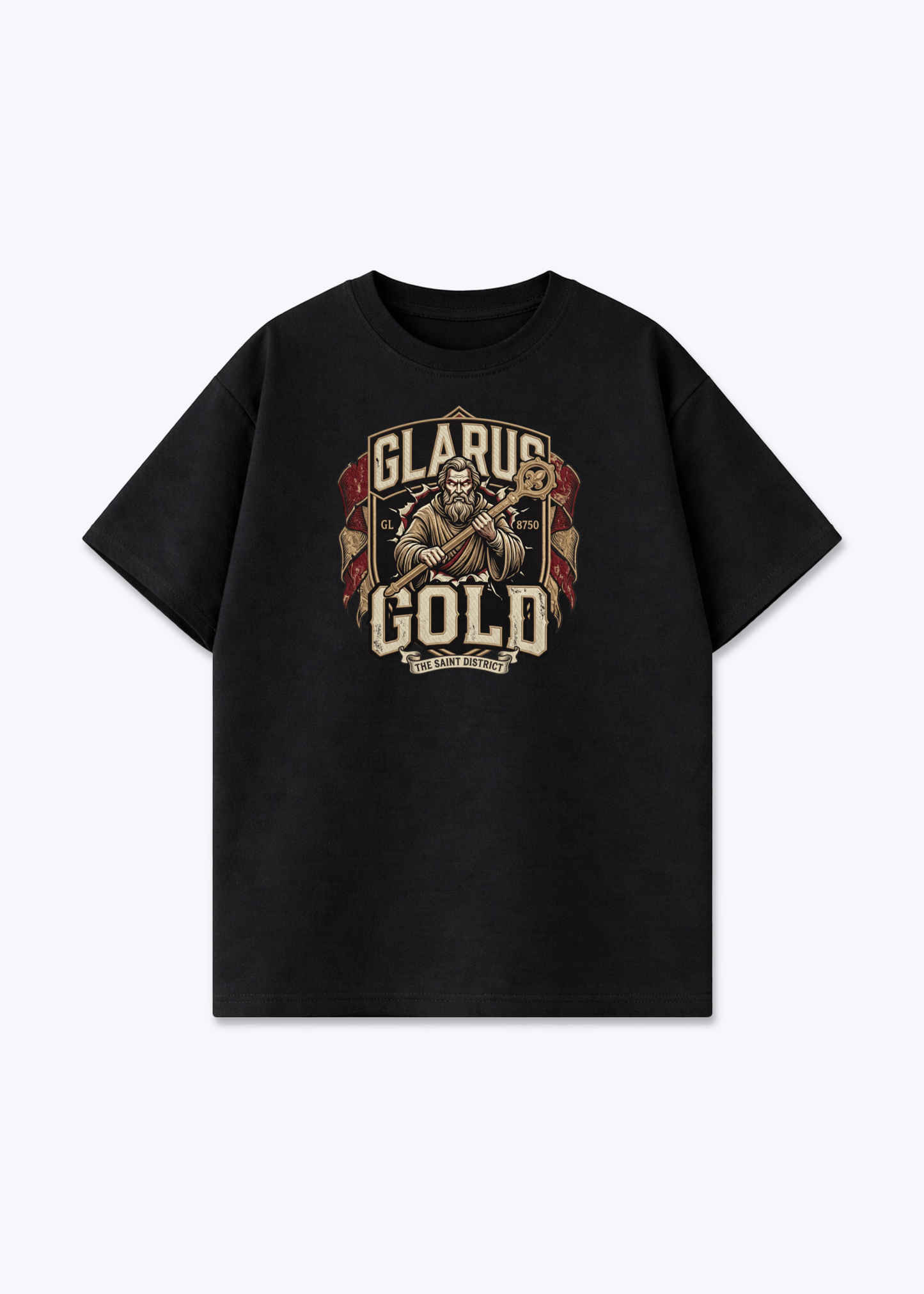 Glarus Gold 8750 Tee - Black Front (Designed)
