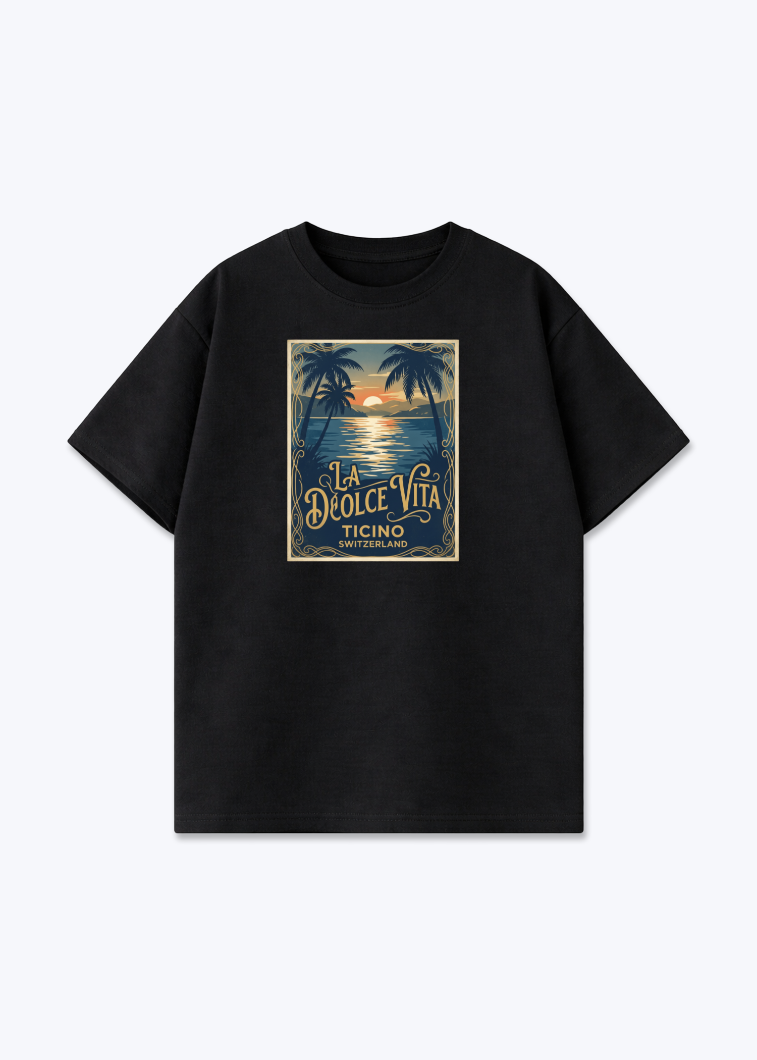 Tessin La Dolce Vita Tee - Black Front (Designed)