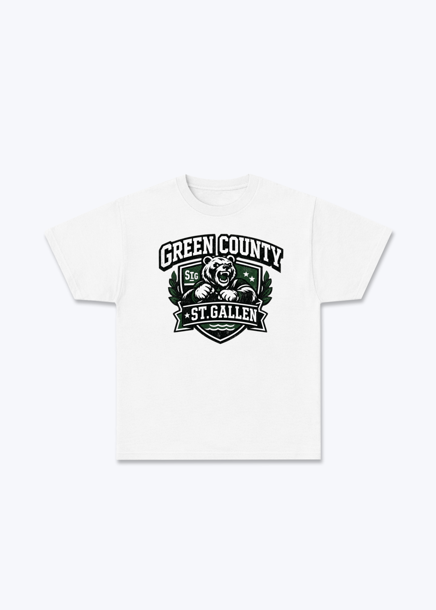 St.Gallen Green Country Tee - White Front (Designed)