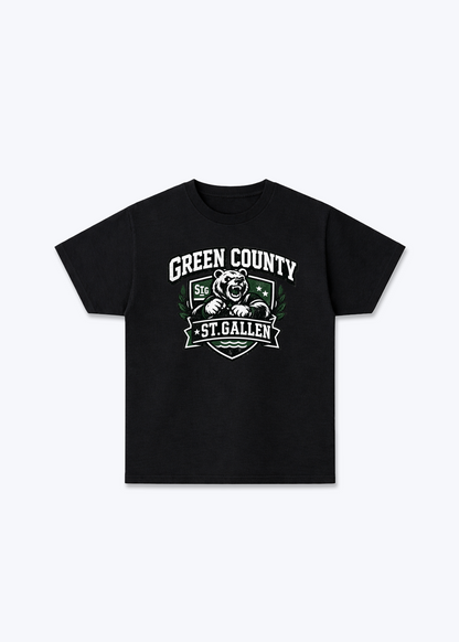St.Gallen Green Country Tee - Black Front (Designed)