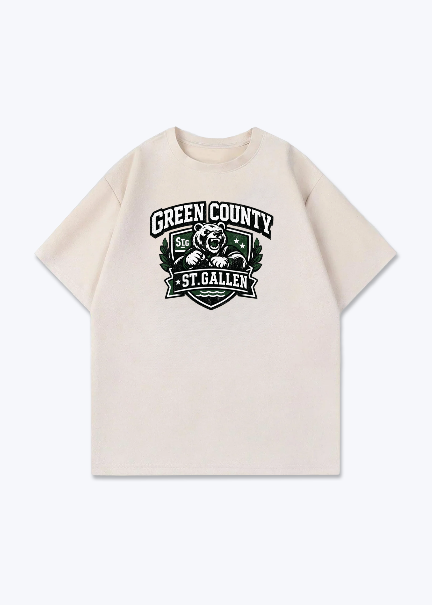 St.Gallen Green Country Tee - Beige Front (Designed)