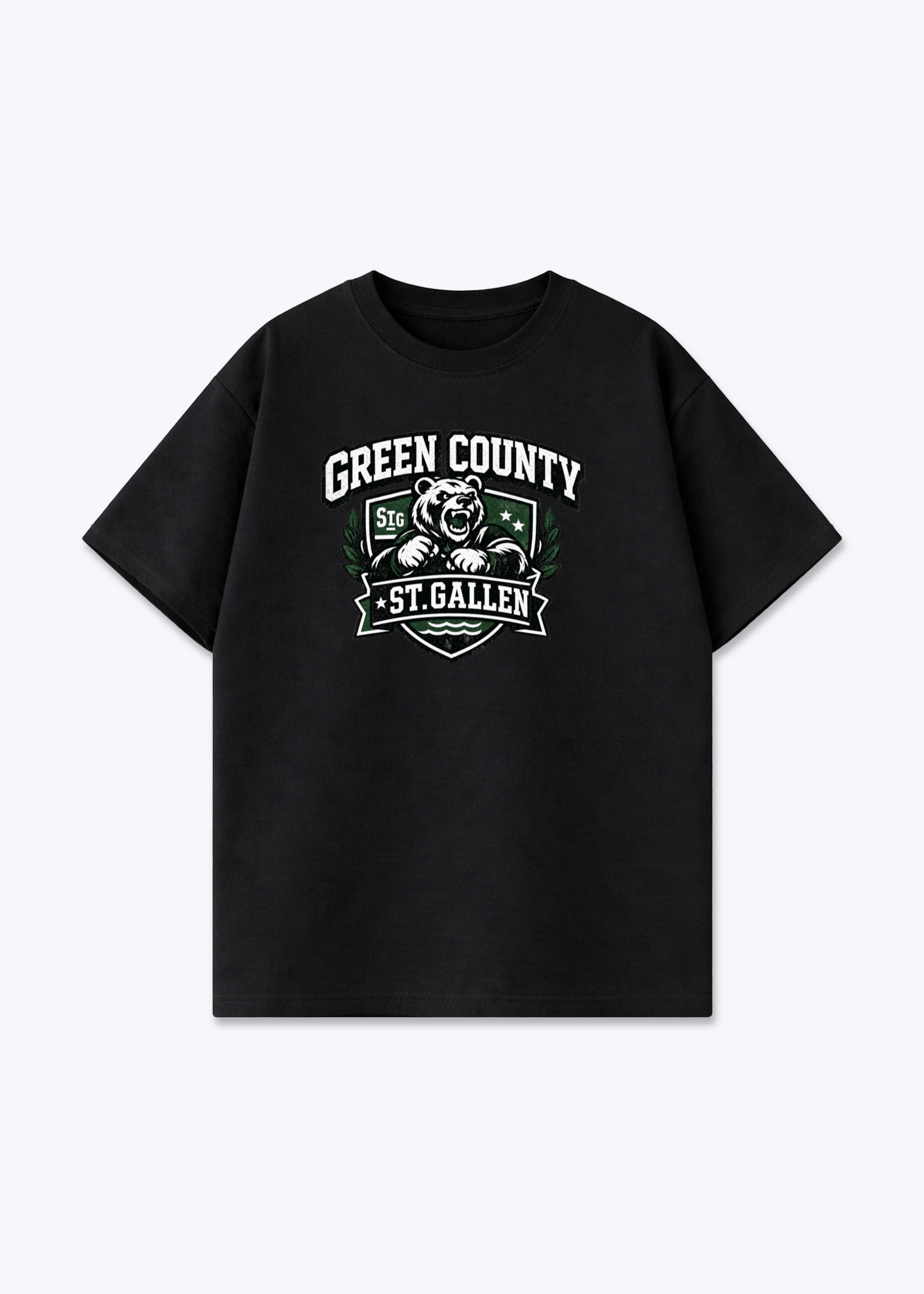 St.Gallen Green Country Tee - Black Front (Designed)