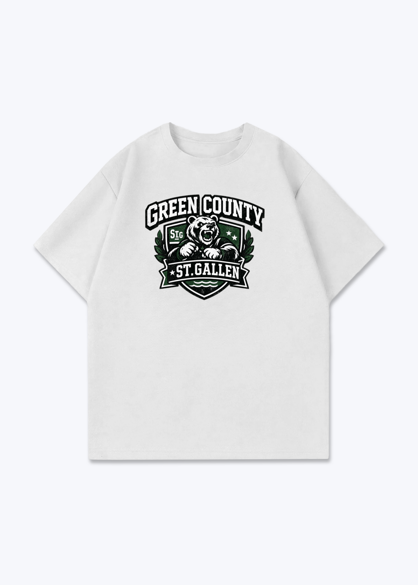 St.Gallen Green Country Tee - White Front (Designed)