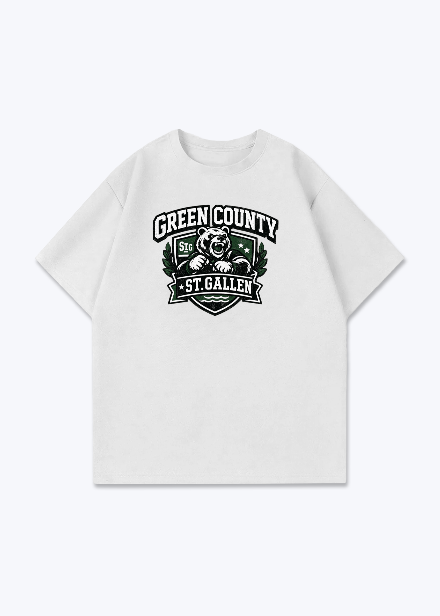 St.Gallen Green Country Tee - White Front (Designed)