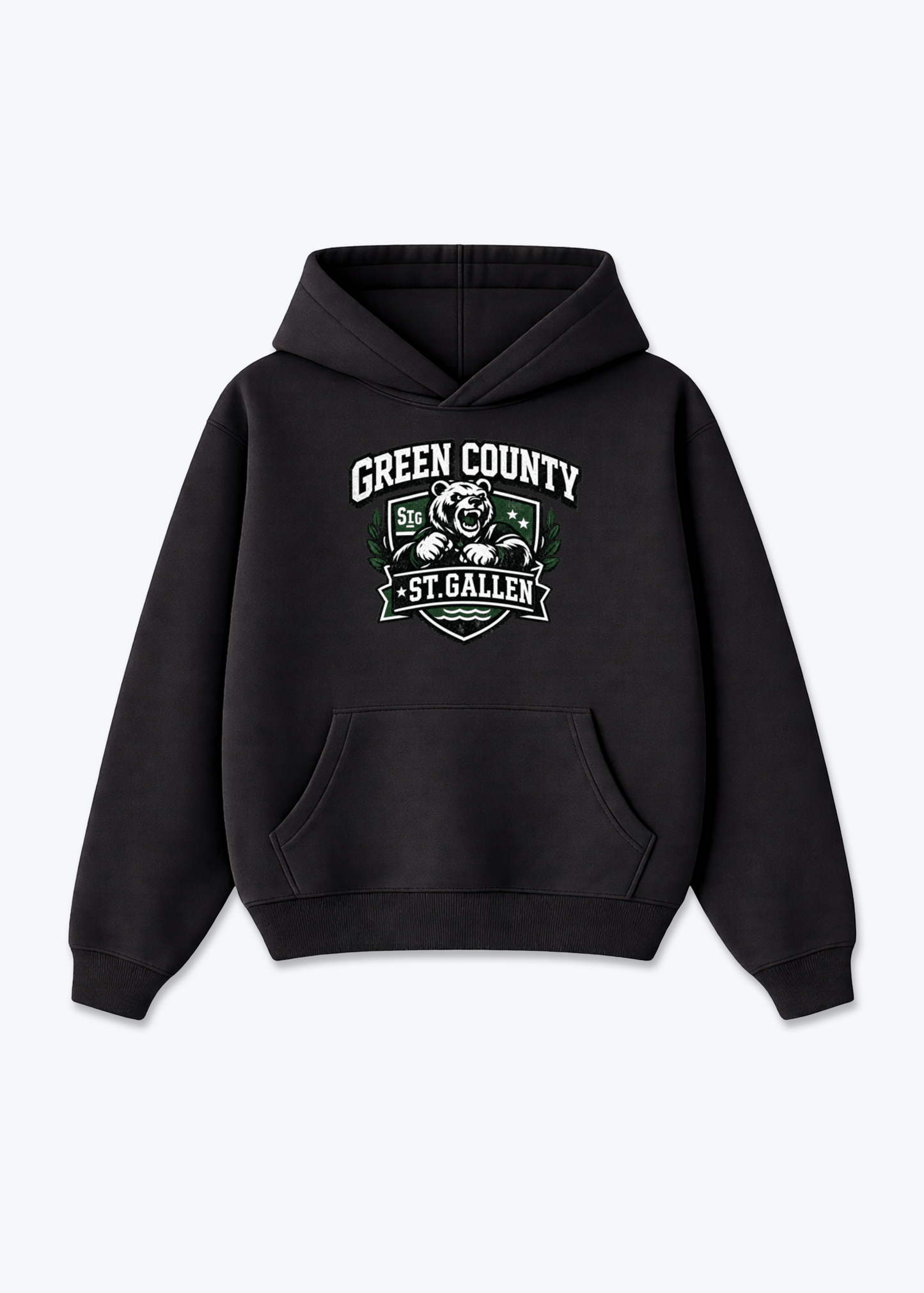 St.Gallen Green Country Tee - Black Front (Designed)