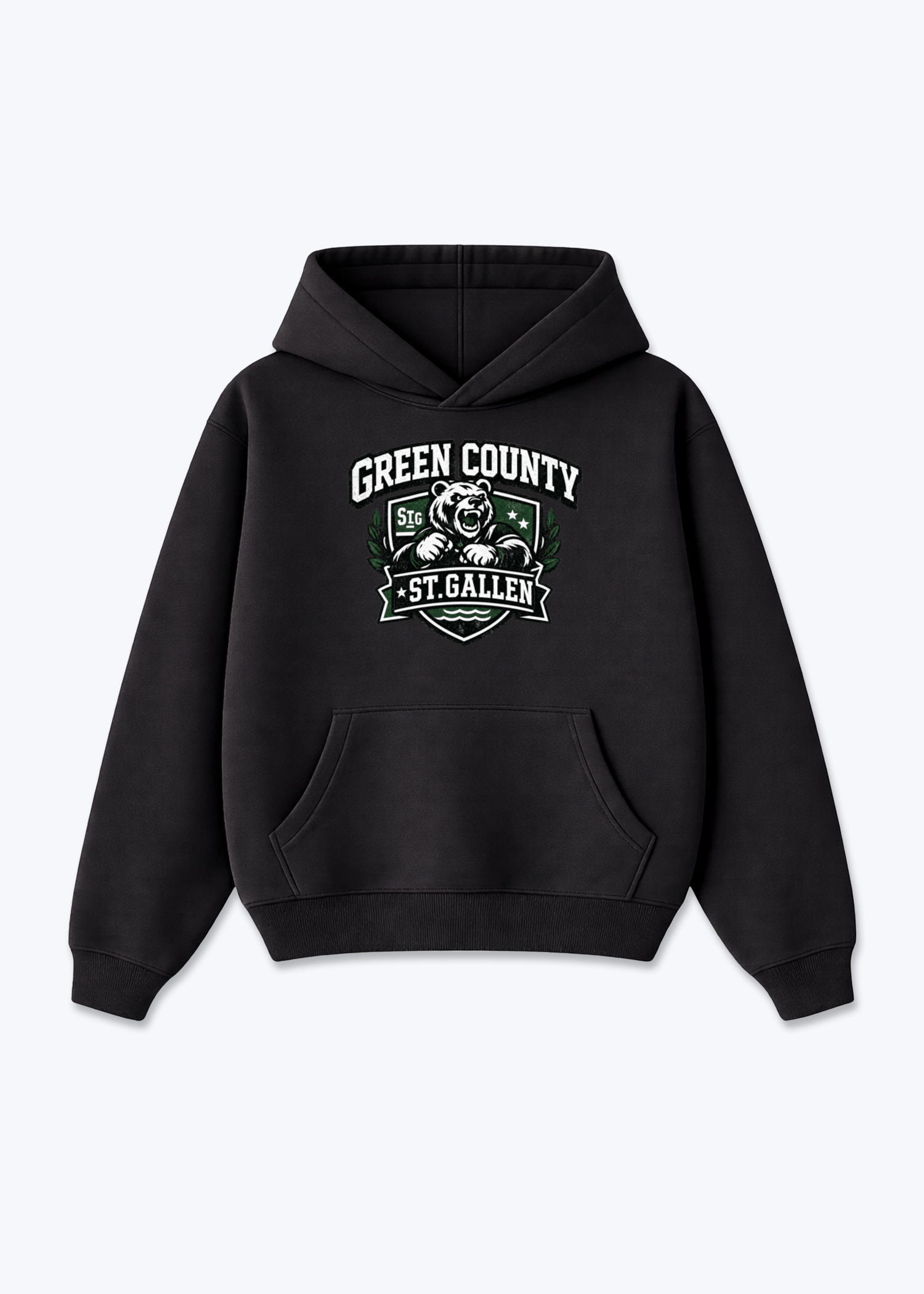 St.Gallen Green Country Tee - Black Front (Designed)