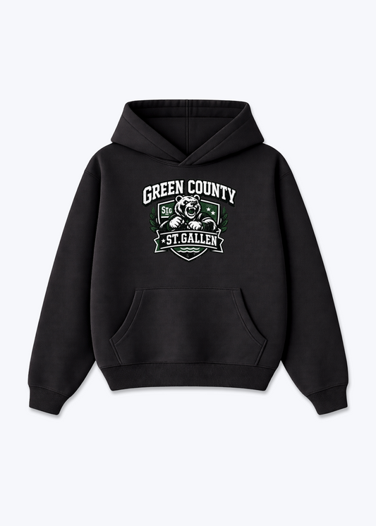 St.Gallen Green Country Tee - Black Front (Designed)