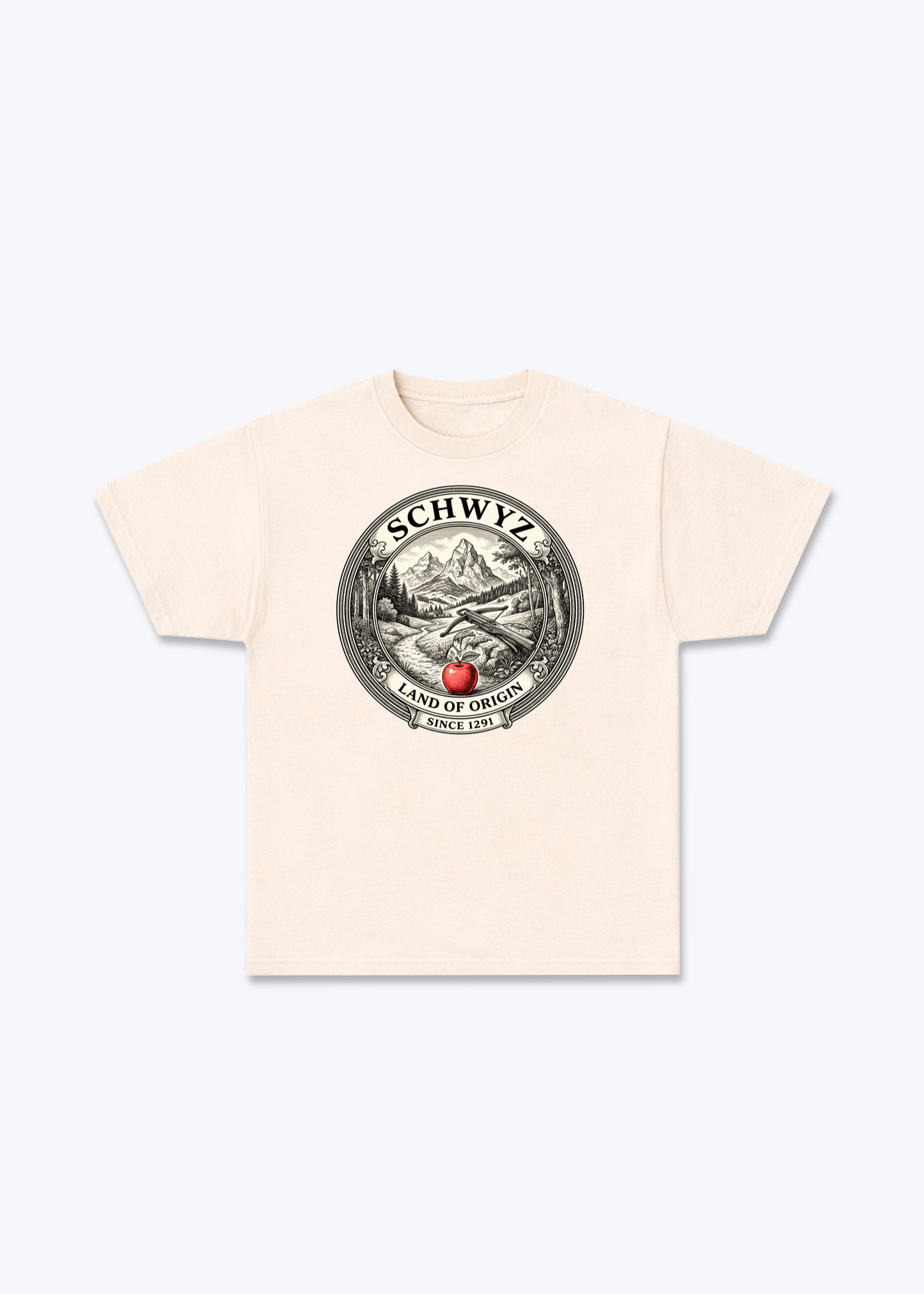 Schwyz Land of Origin Tee - Beige Front (Designed)