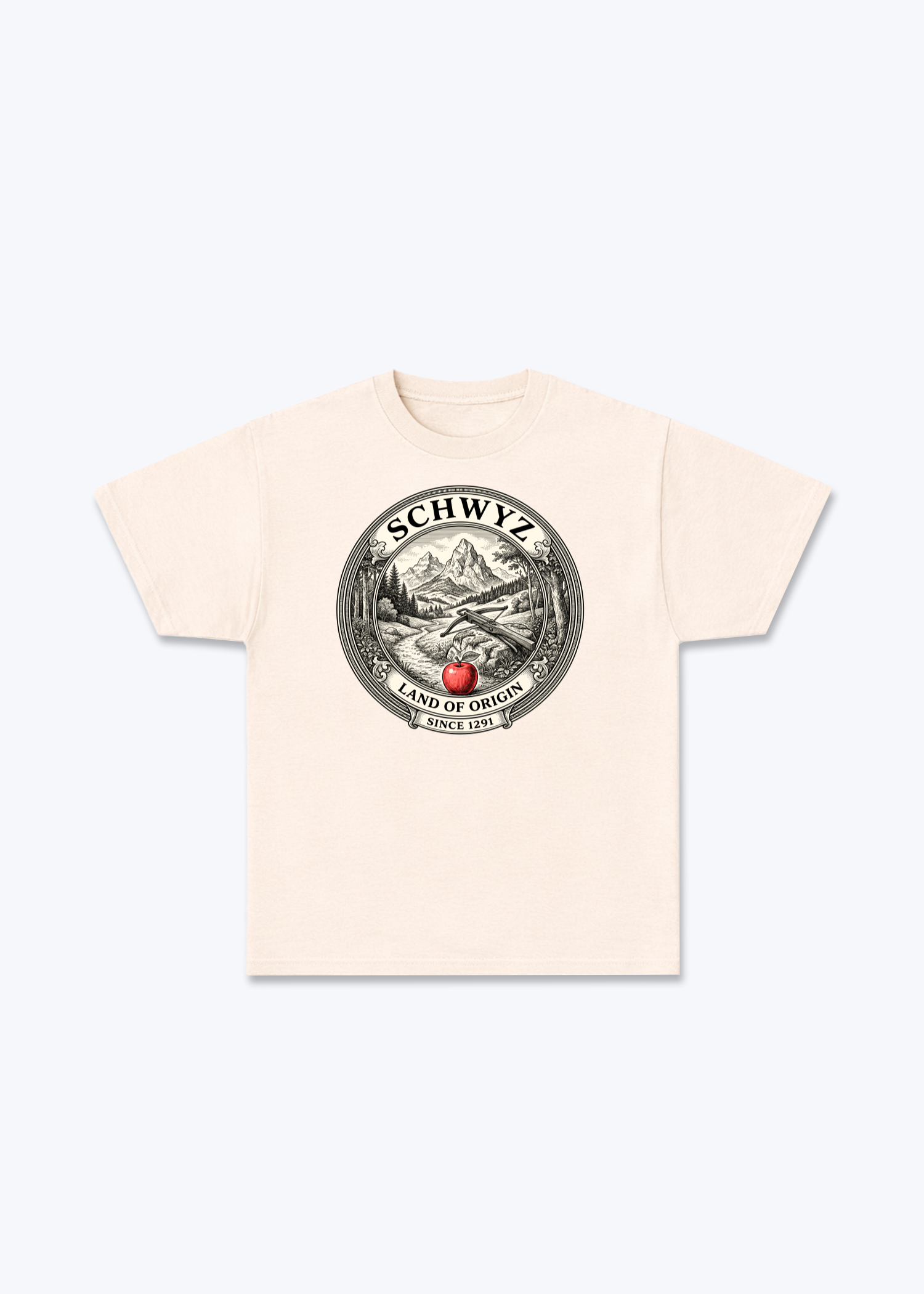 Schwyz Land of Origin Tee - Beige Front (Designed)