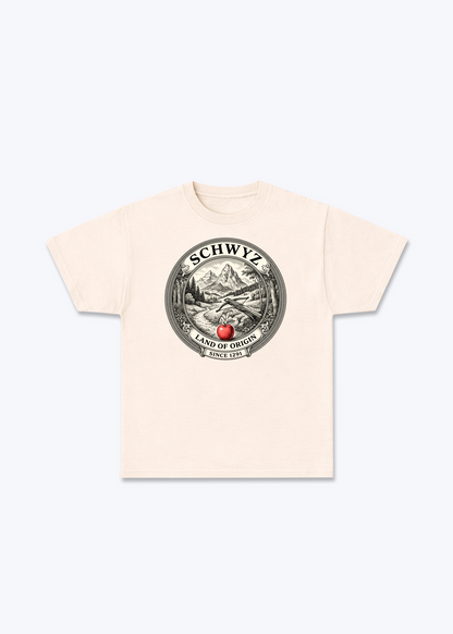 Schwyz Land of Origin Tee - Beige Front (Designed)