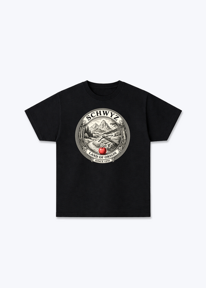 Schwyz Land of Origin Tee - Black Front (Designed)