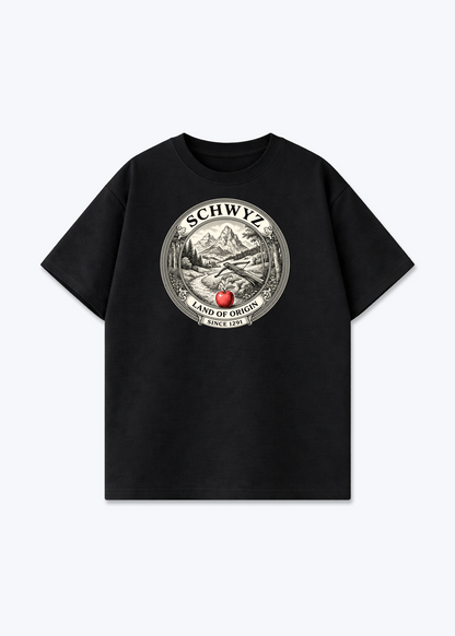 Schwyz Land of Origin Tee - Black Front (Designed)