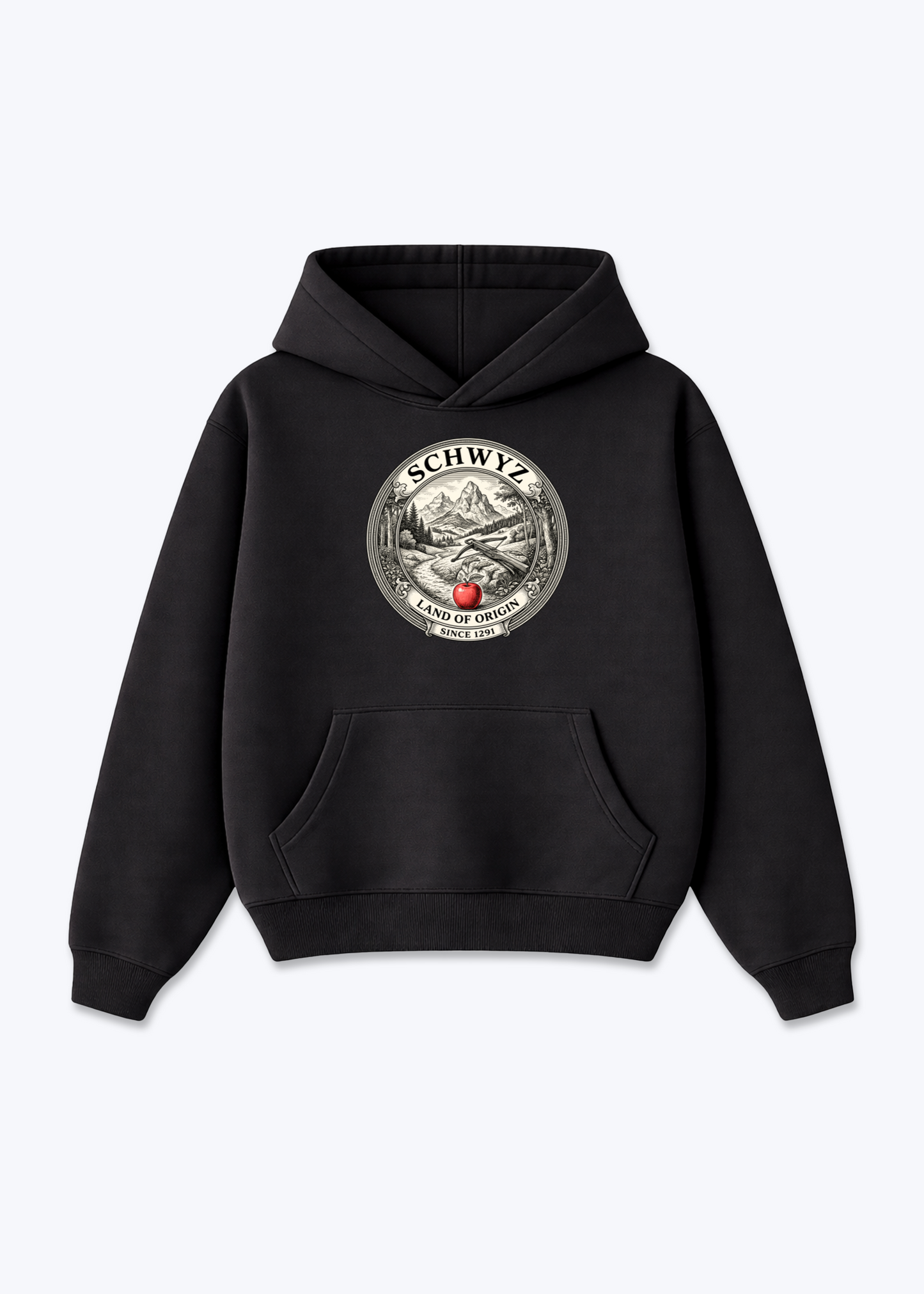 Schwyz Land of Origin Tee - Black Front (Designed)
