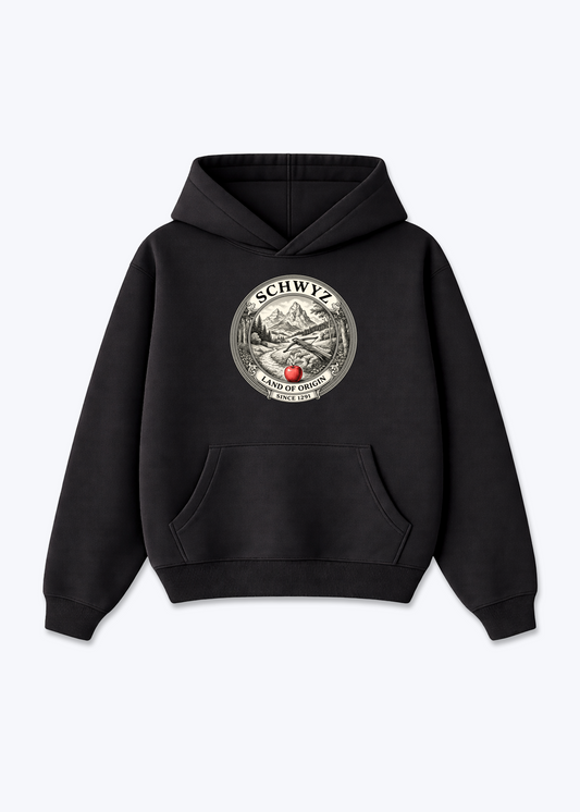 Schwyz Land of Origin Tee - Black Front (Designed)