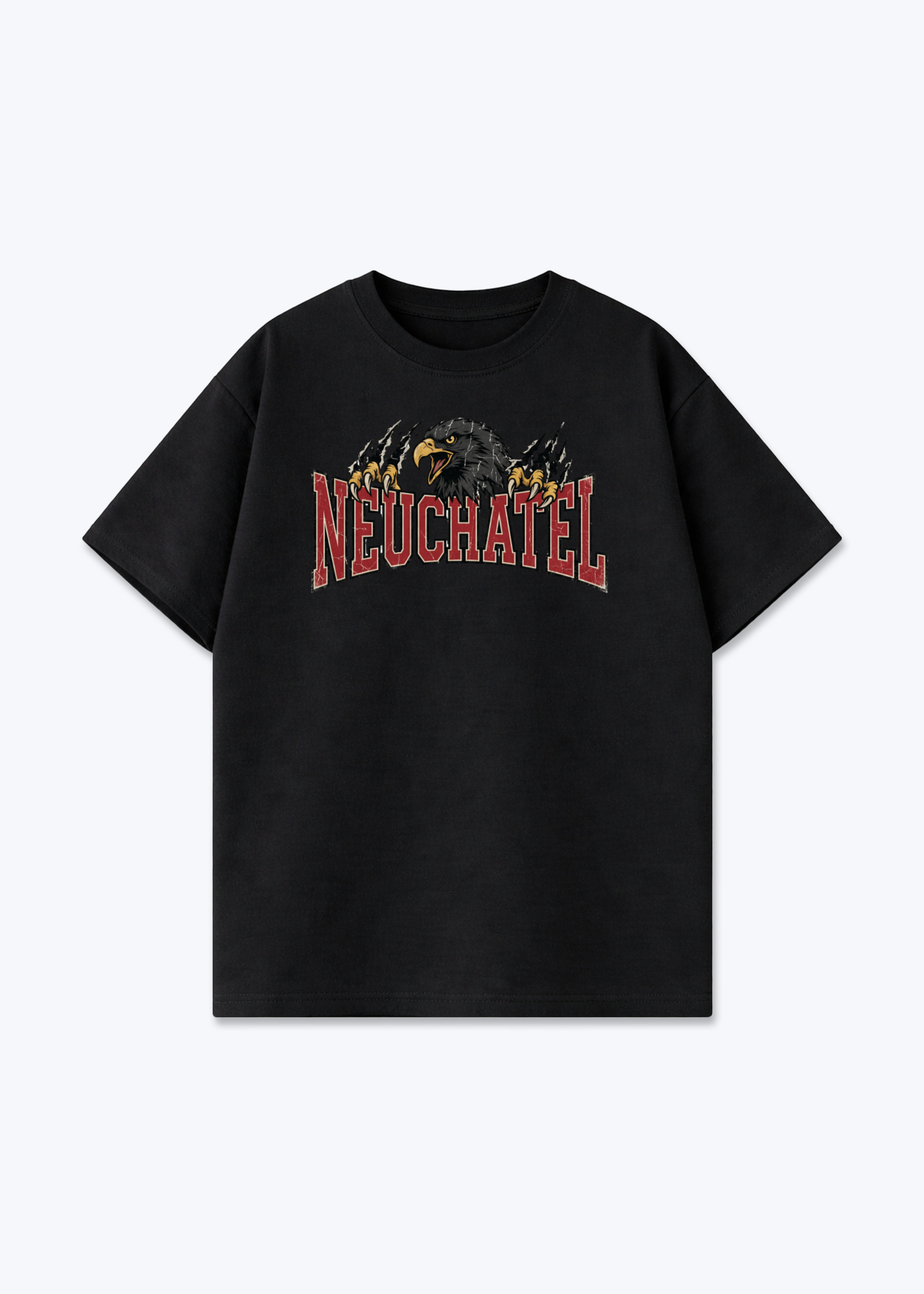 Neuchâtel Black Eagle Tee - Black Front (Designed)