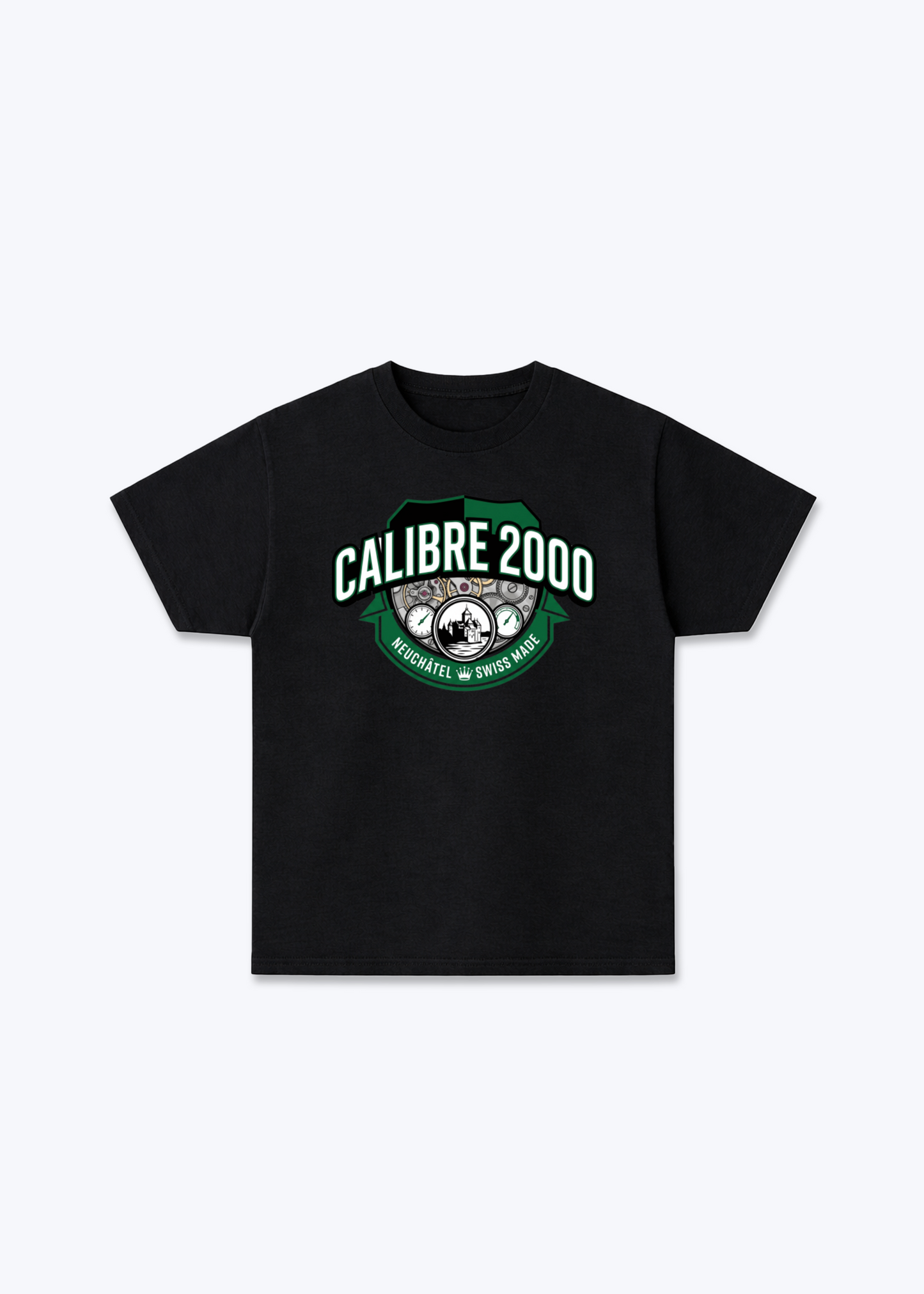 Neuchâtel Calibre 2000 Tee - Black Front (Designed)