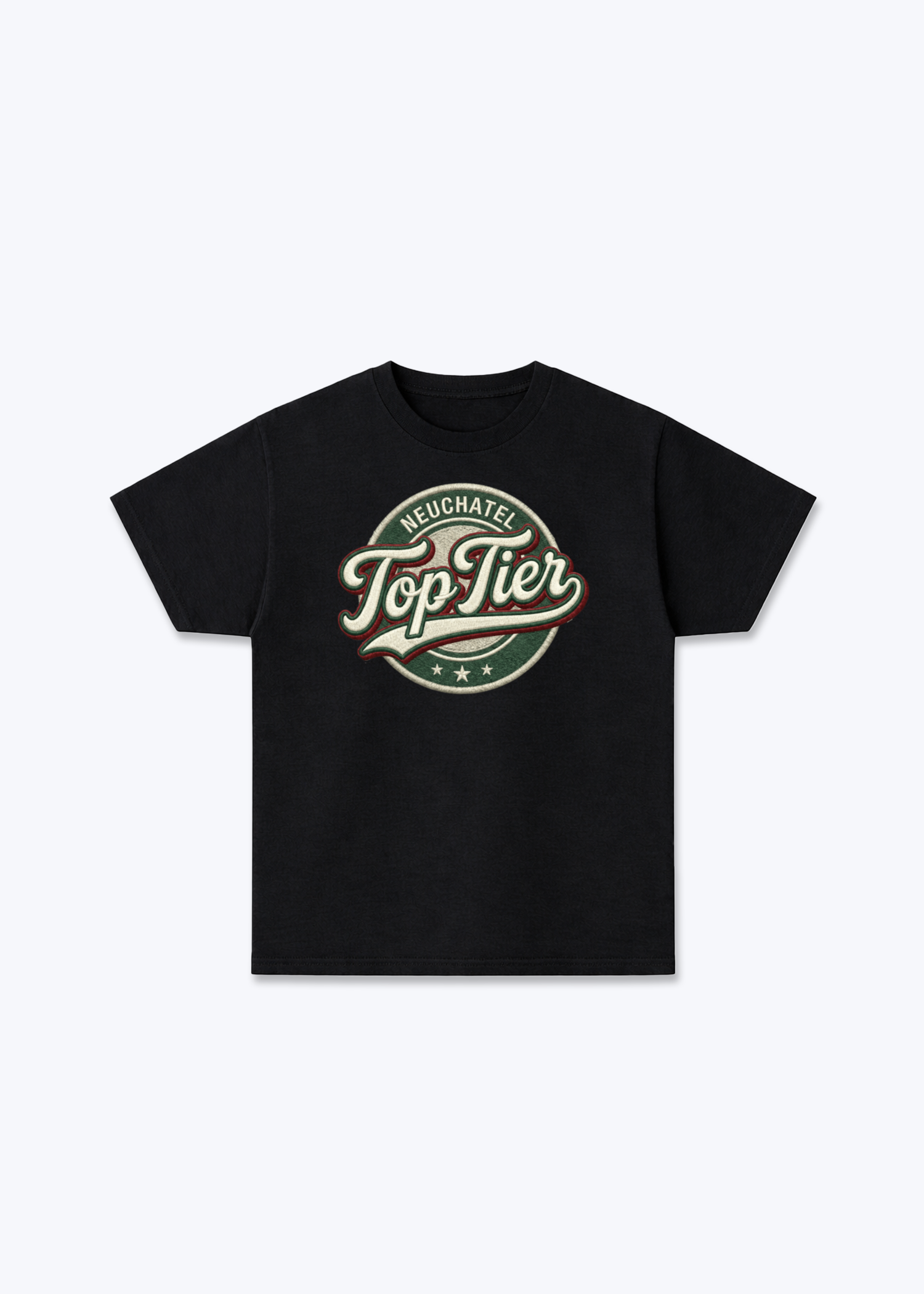 Neuchâtel Top Tier Tee - Black Front (Designed)