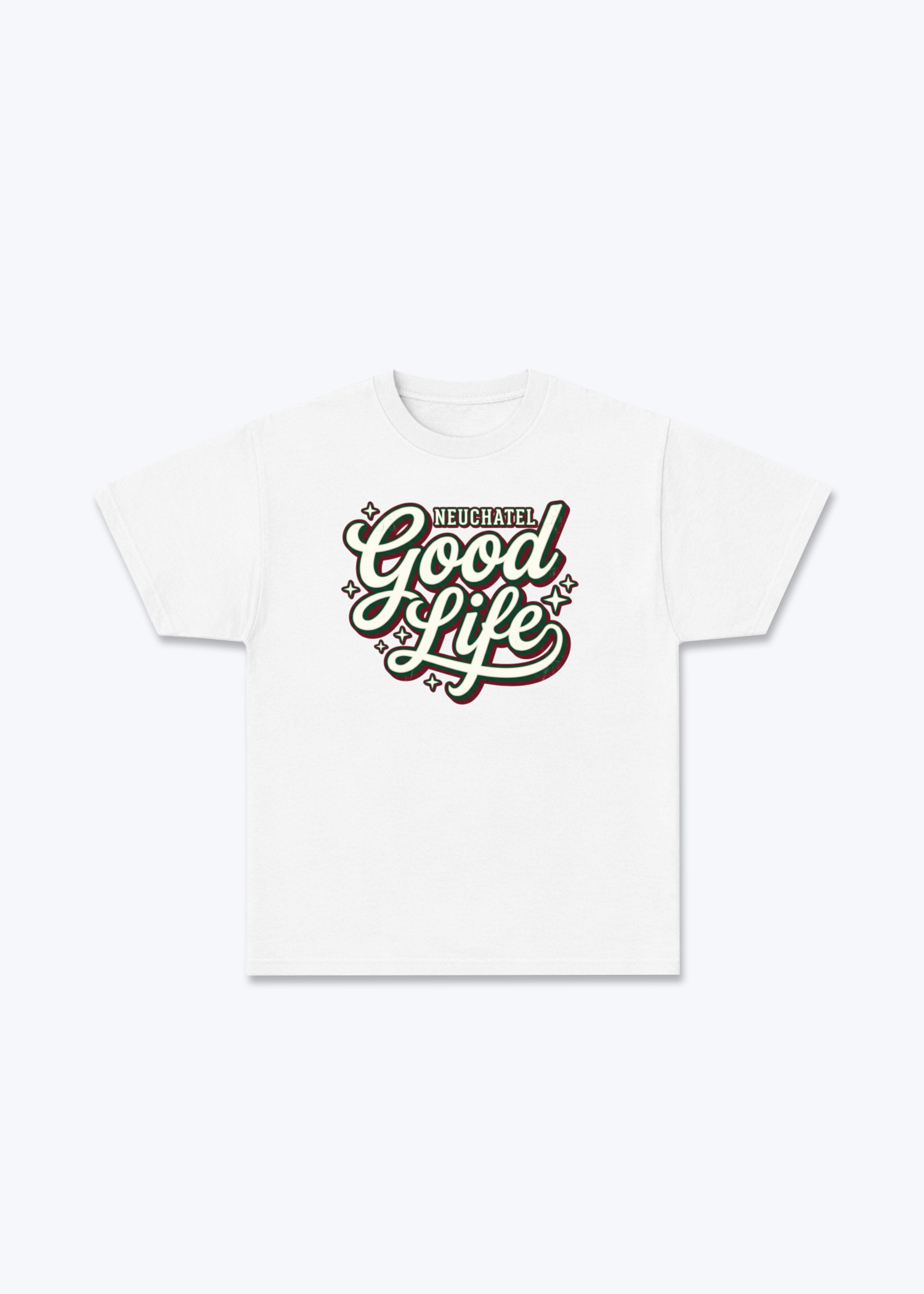 Neuchâtel Good Life Tee - White Front (Designed)