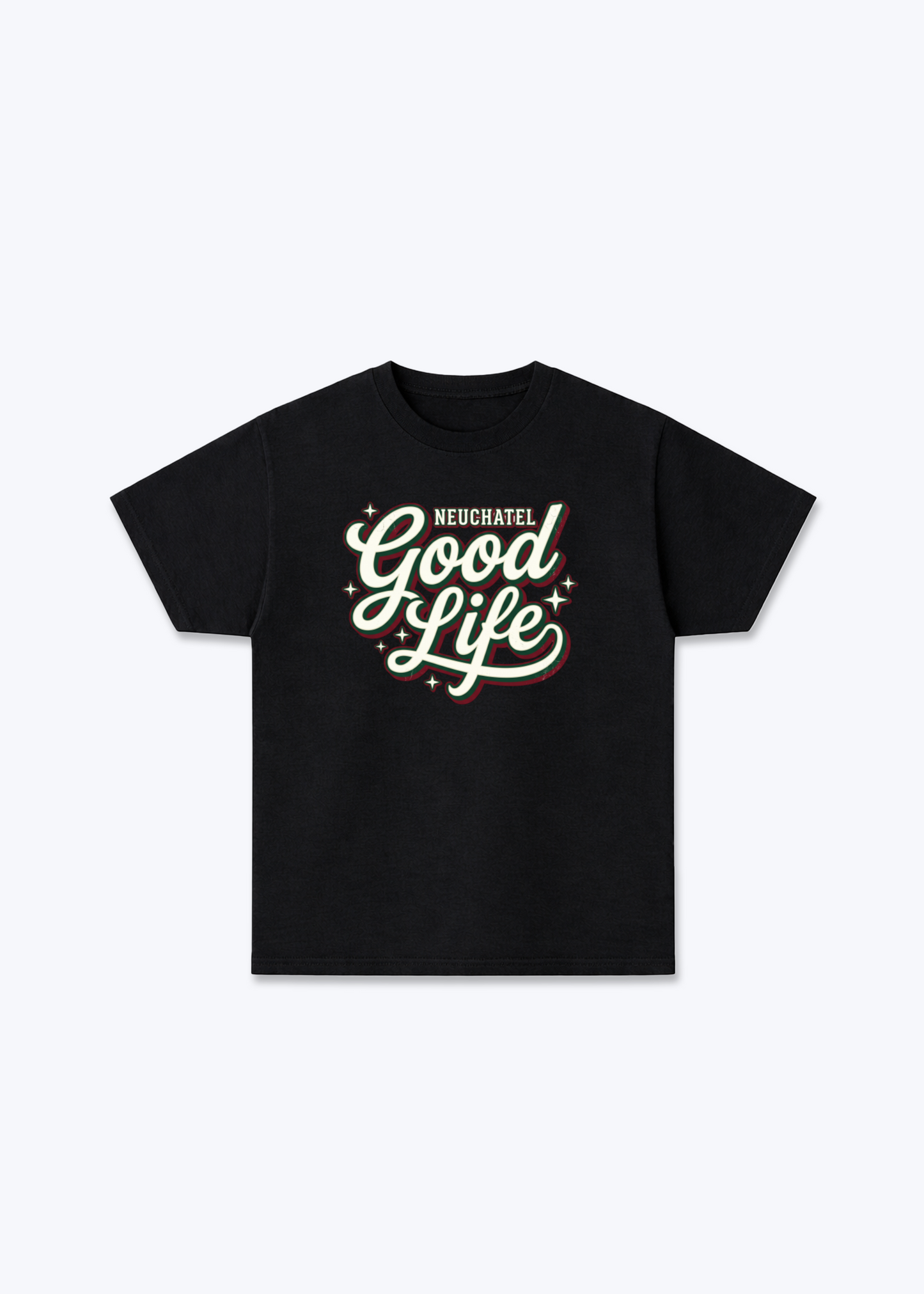 Neuchâtel Good Life Tee - Black Front (Designed)