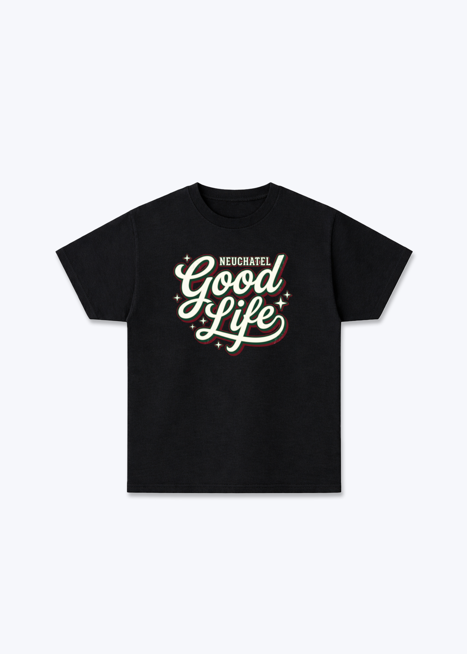 Neuchâtel Good Life Tee - Black Front (Designed)