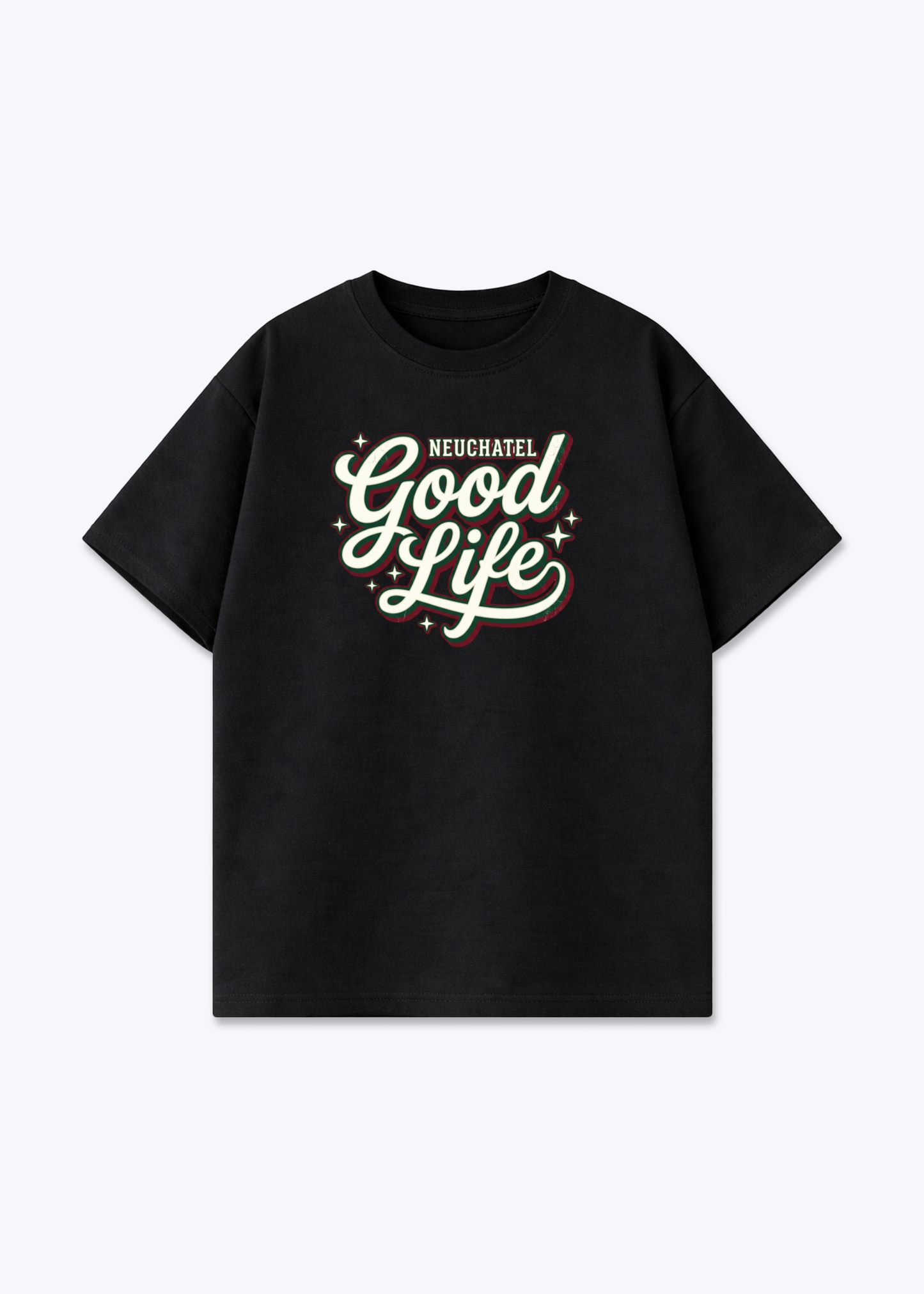 Neuchâtel Good Life Tee - Black Front (Designed)