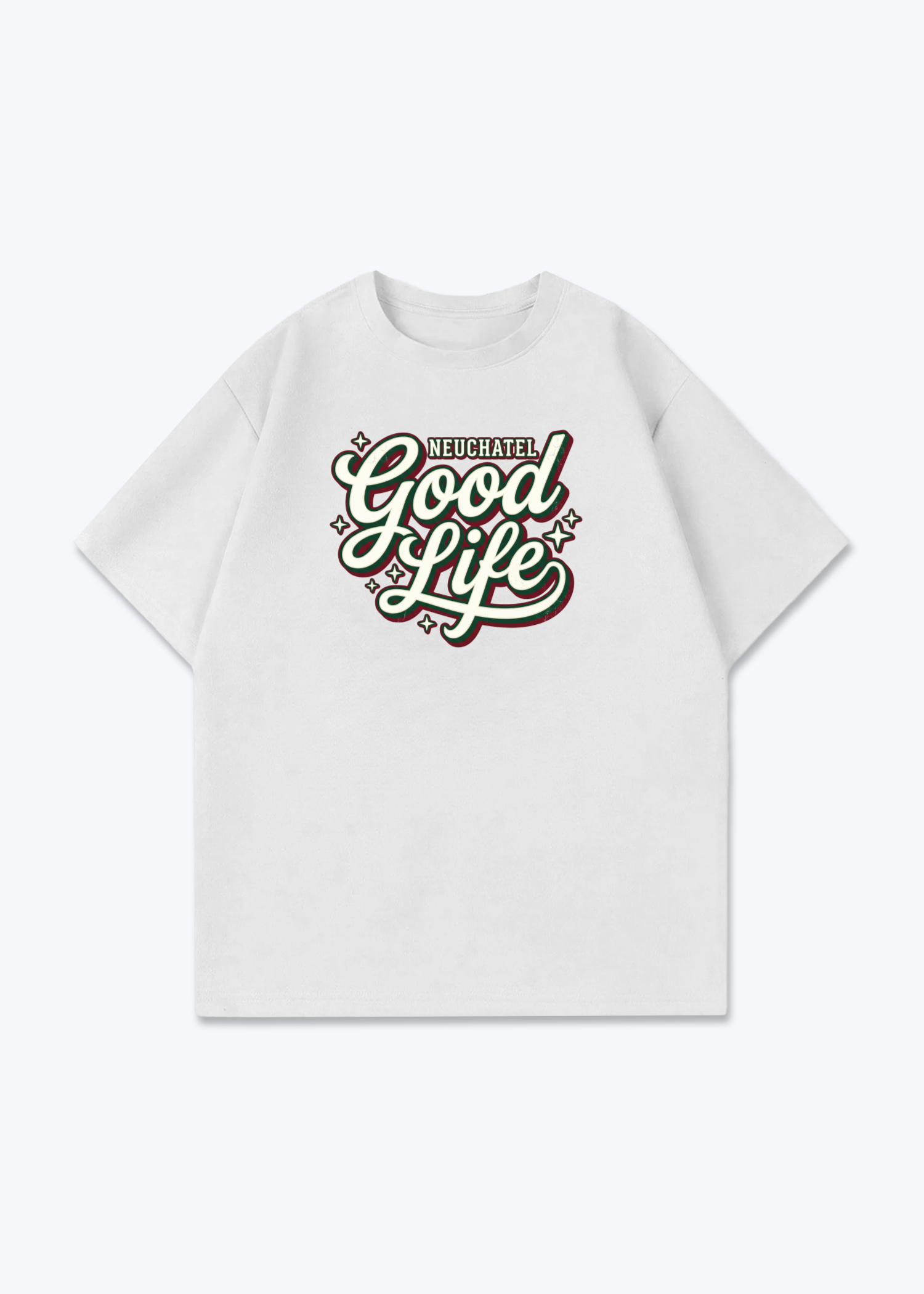 Neuchâtel Good Life Tee - White Front (Designed)