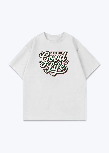 Neuchâtel Good Life Tee - White Front (Designed)