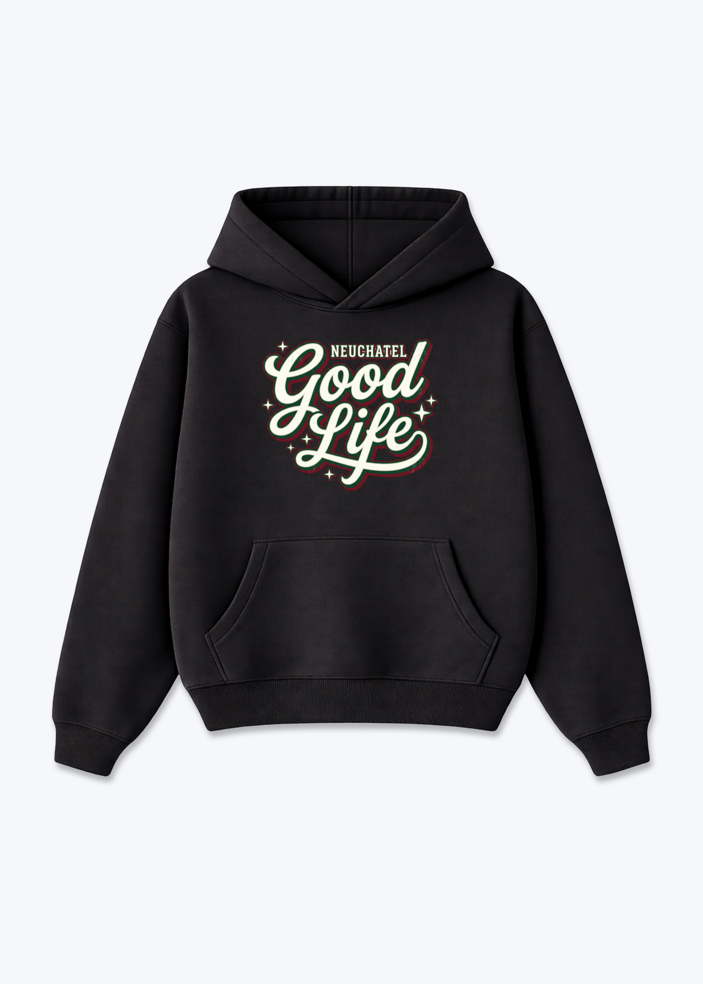 Neuchâtel Good Life Tee - Black Front (Designed)