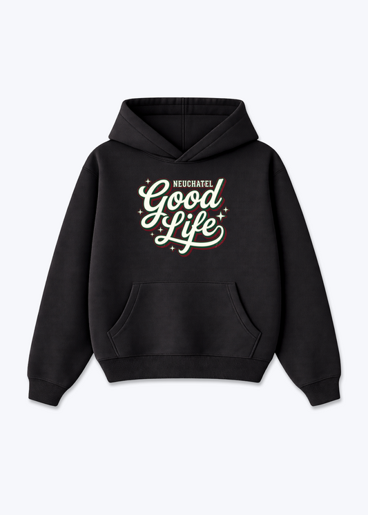 Neuchâtel Good Life Tee - Black Front (Designed)