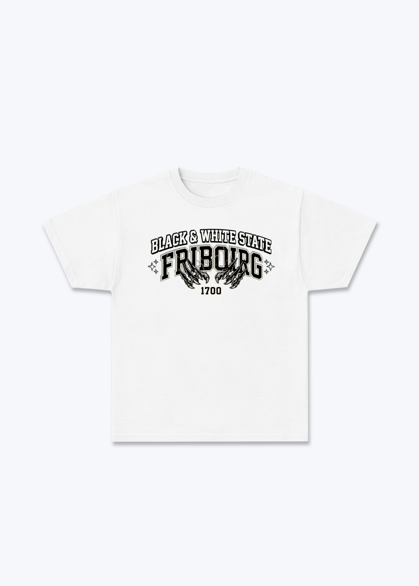 Fribourg Black & White Tee - White Front (Designed)