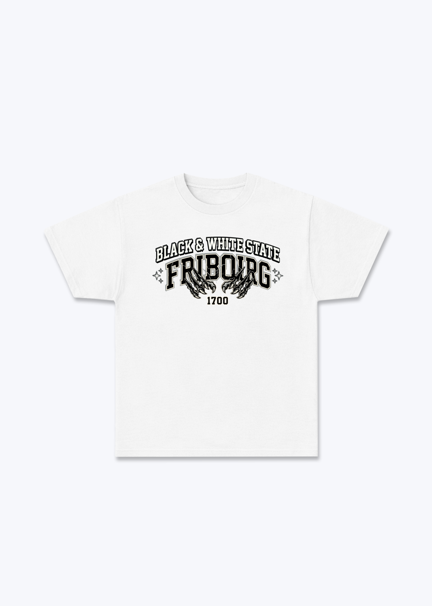 Fribourg Black & White Tee - White Front (Designed)