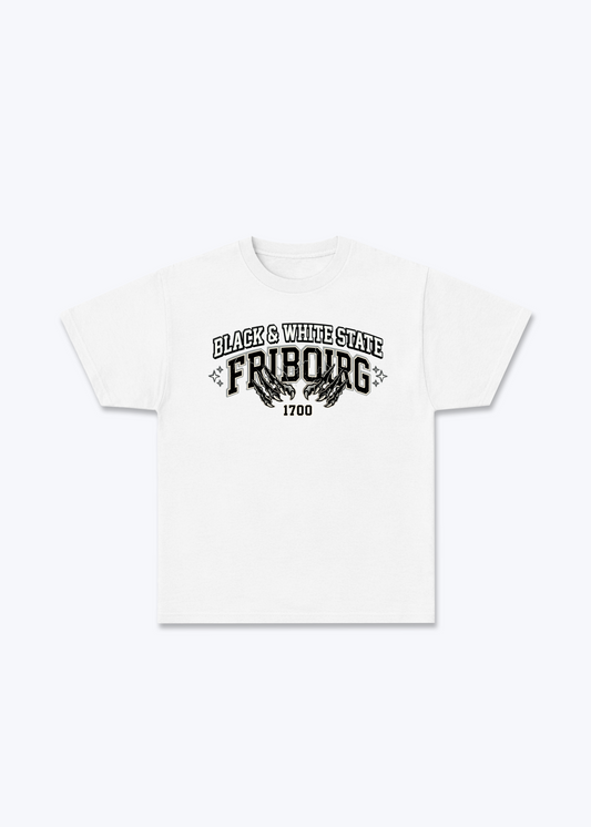 Fribourg Black & White Tee - White Front (Designed)